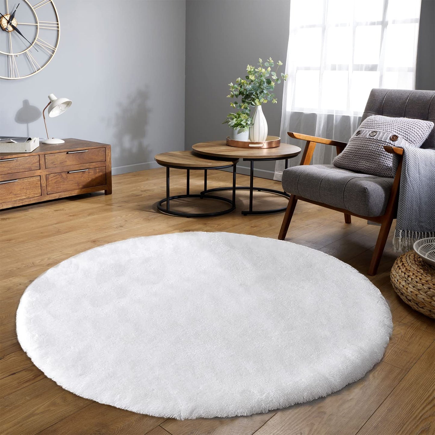 Latepis 3ft White Faux Fur Round Rug