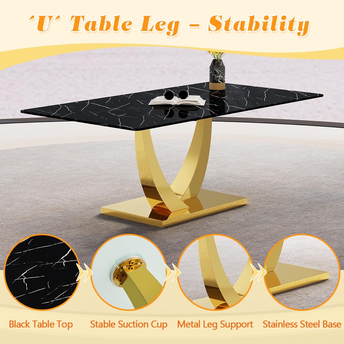 71" Black & Gold Dining Set for 8