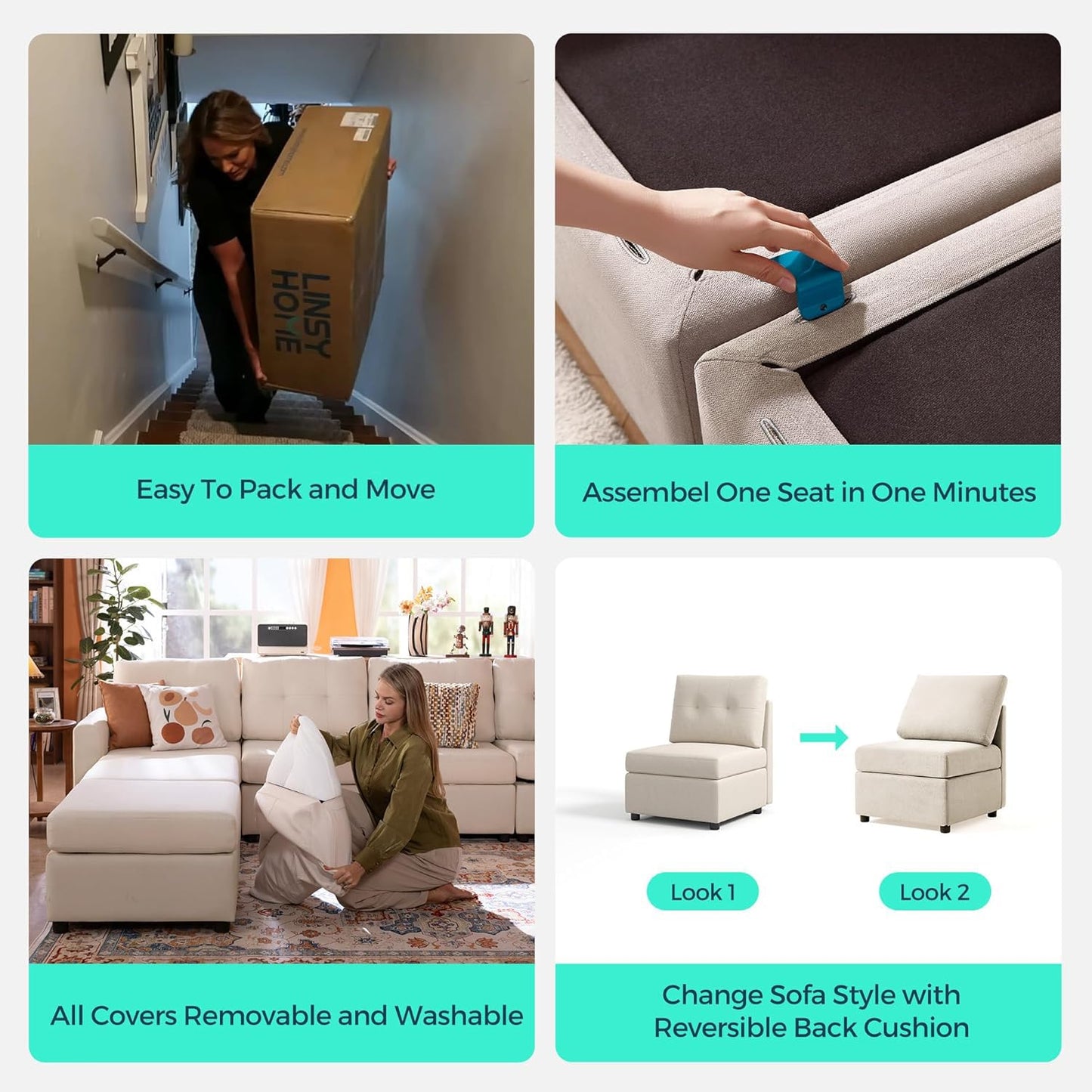 LINSY HOME Modular Sectional Sofa – Dark Gray