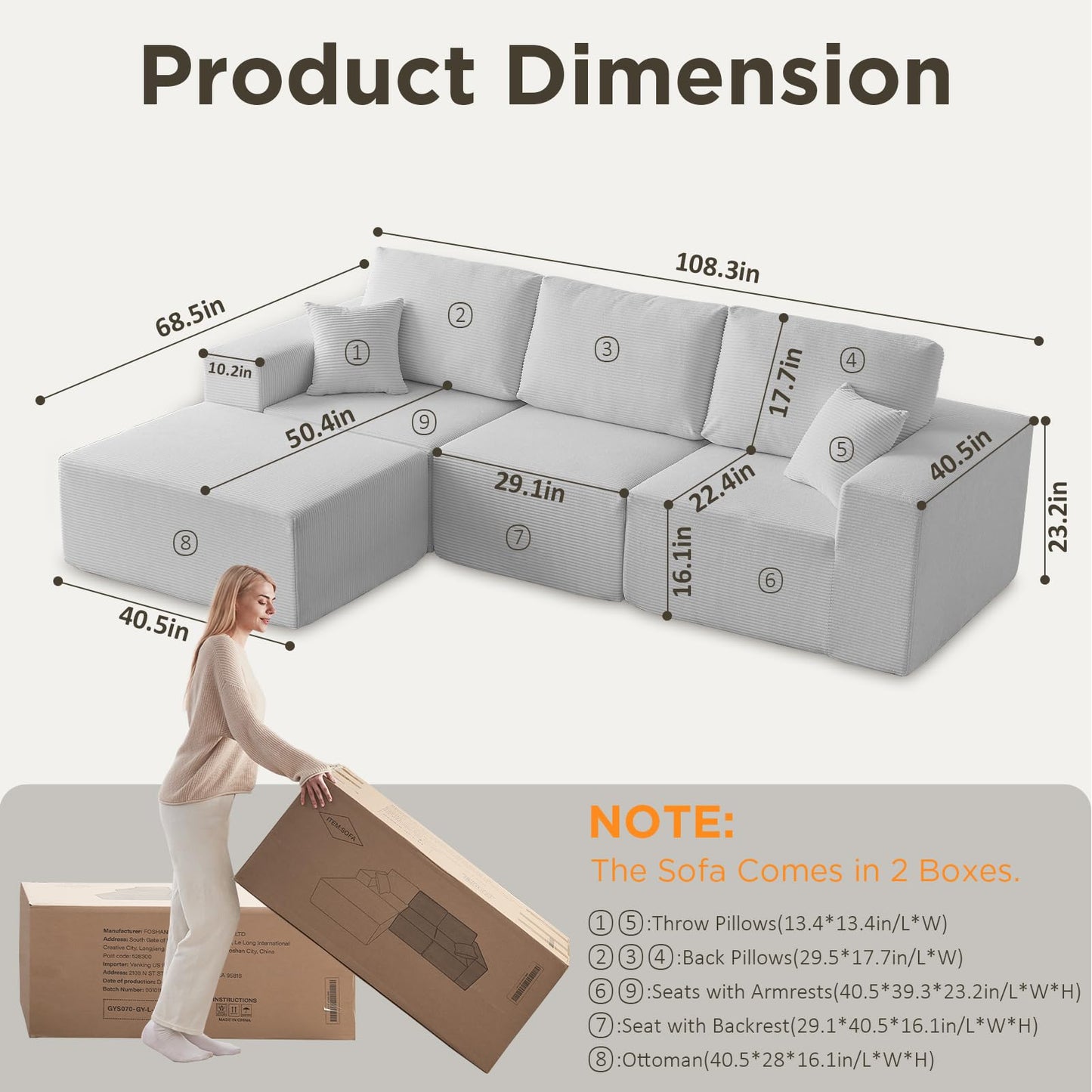 INGEROOM 108" Sectional Sofa – Dark Gray