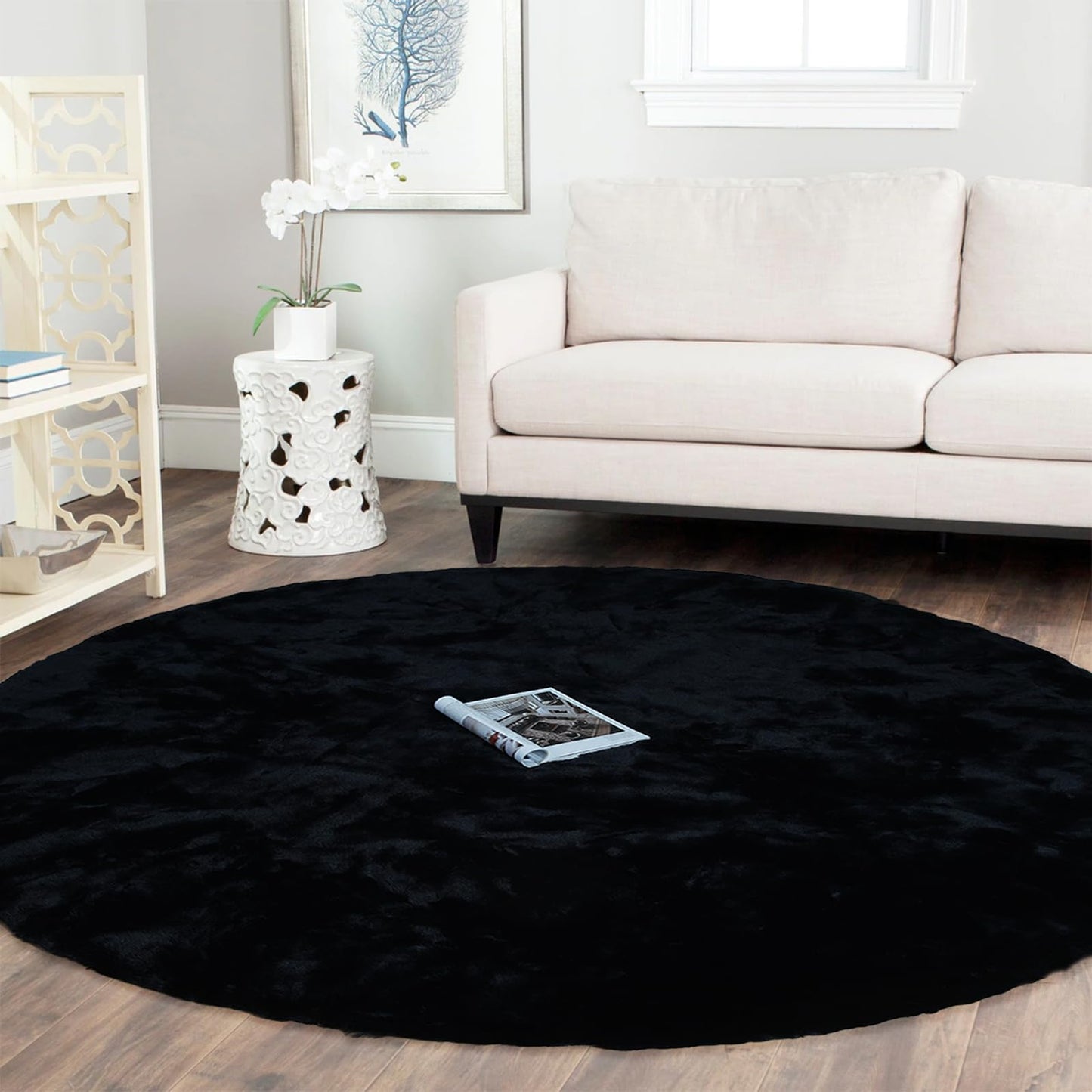 Latepis 3ft White Faux Fur Round Rug