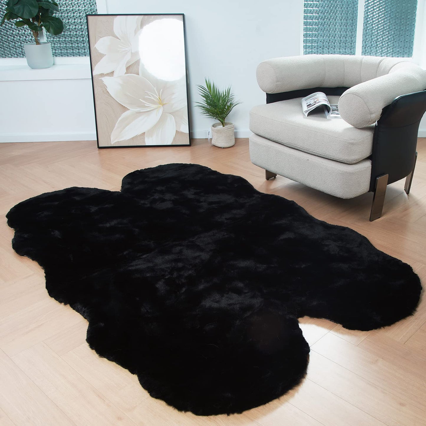 Latepis 3ft White Faux Fur Round Rug