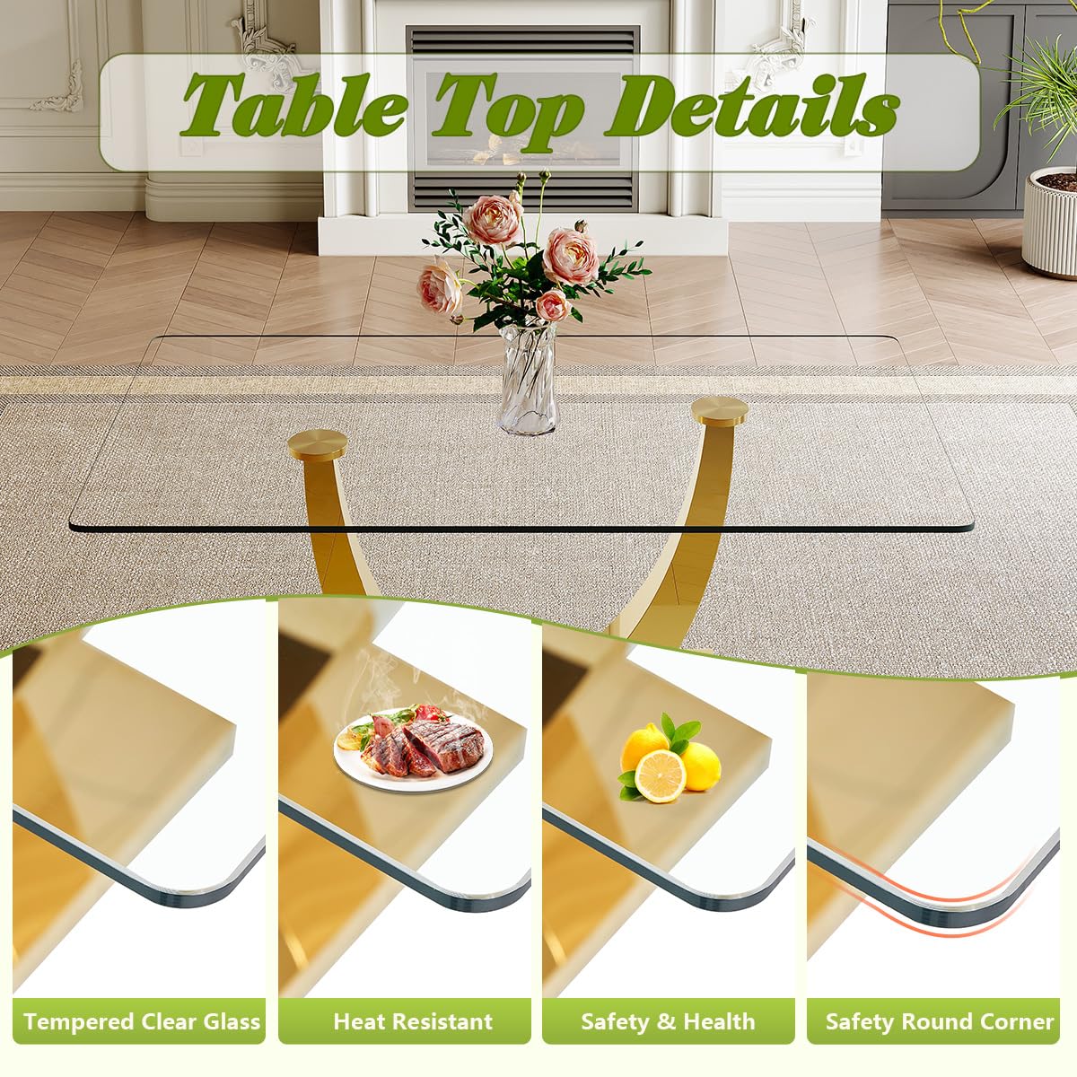 63" Glass Dining Table Set for 4