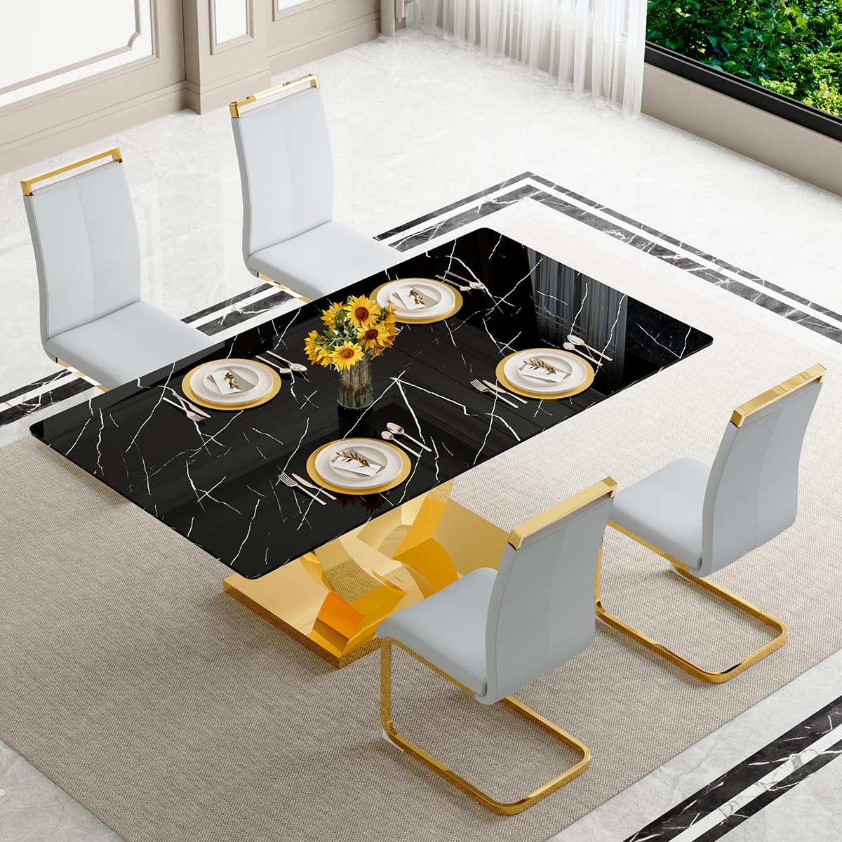 71" Black & Gold Dining Set for 8