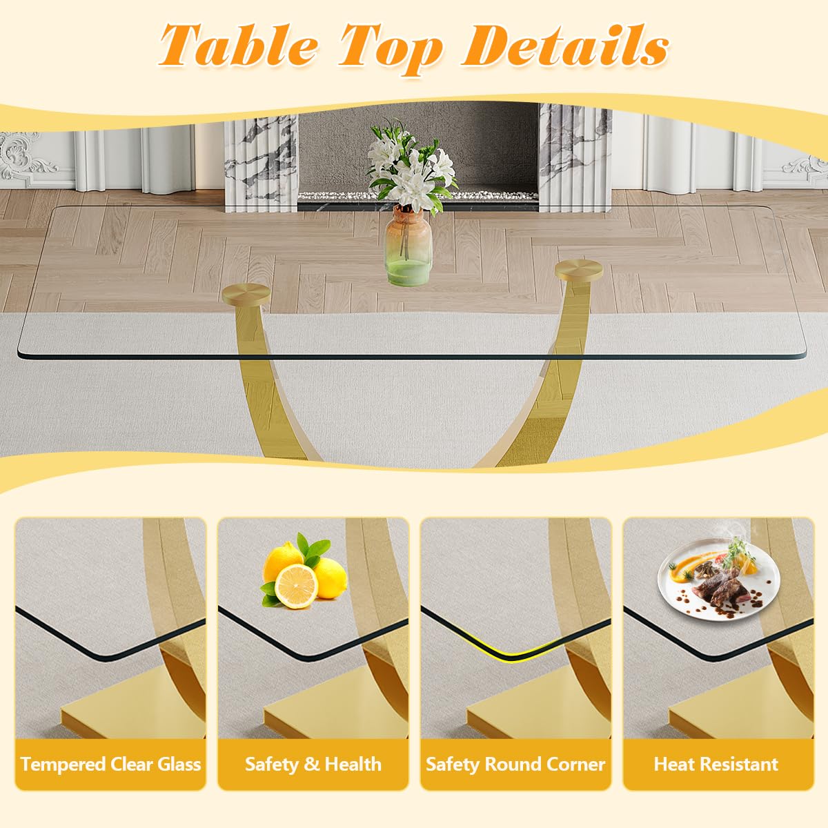 63" Glass Dining Table Set for 4