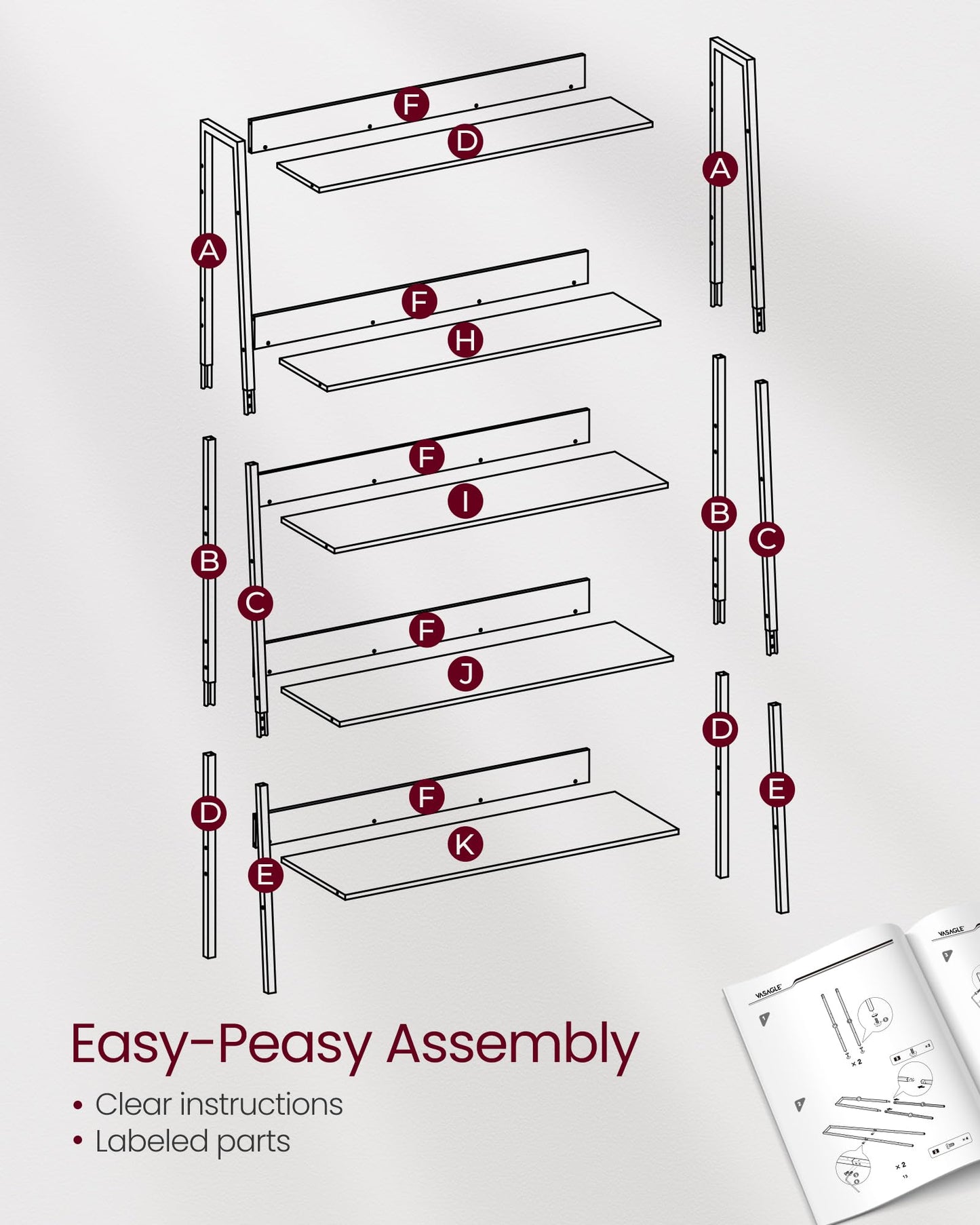 VASAGLE 5-Tier Ladder Bookshelf