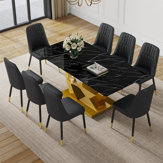 71" Black & Gold Dining Set for 8