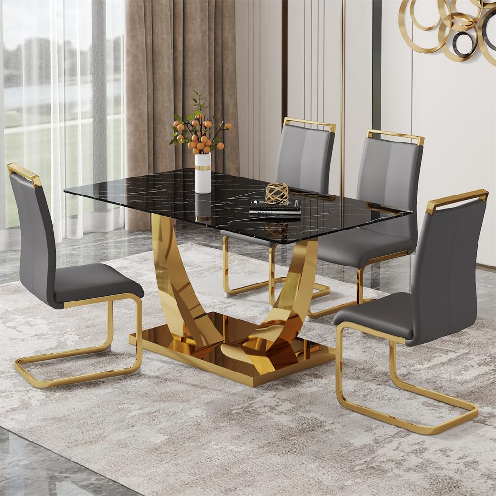 71" Black & Gold Dining Set for 8