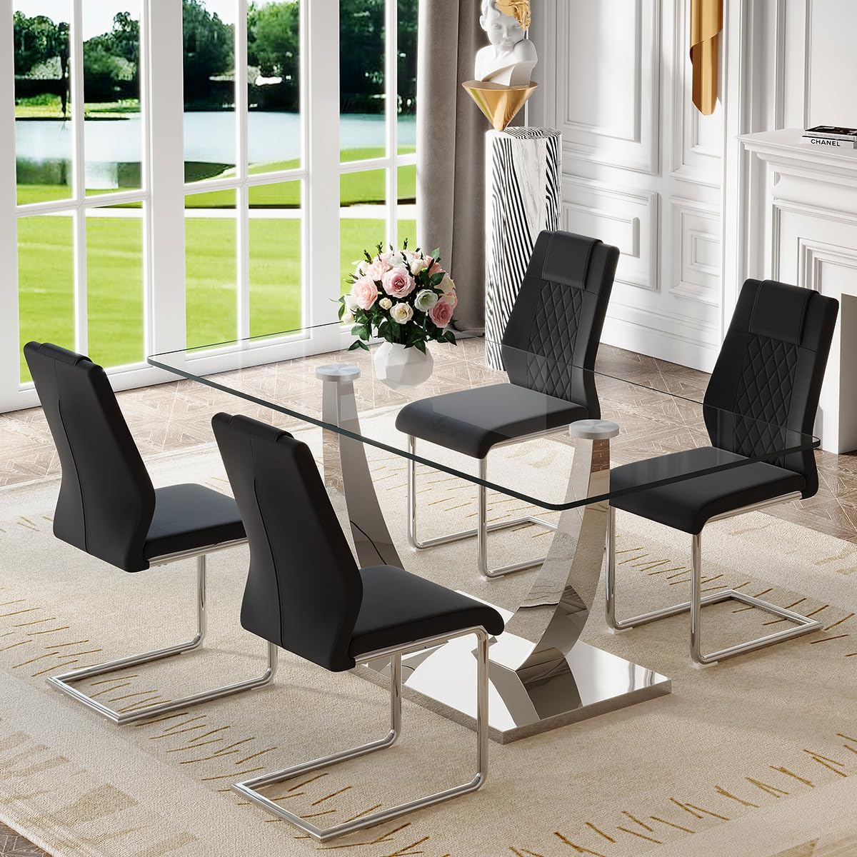 71" Glass Dining Table Set for 6