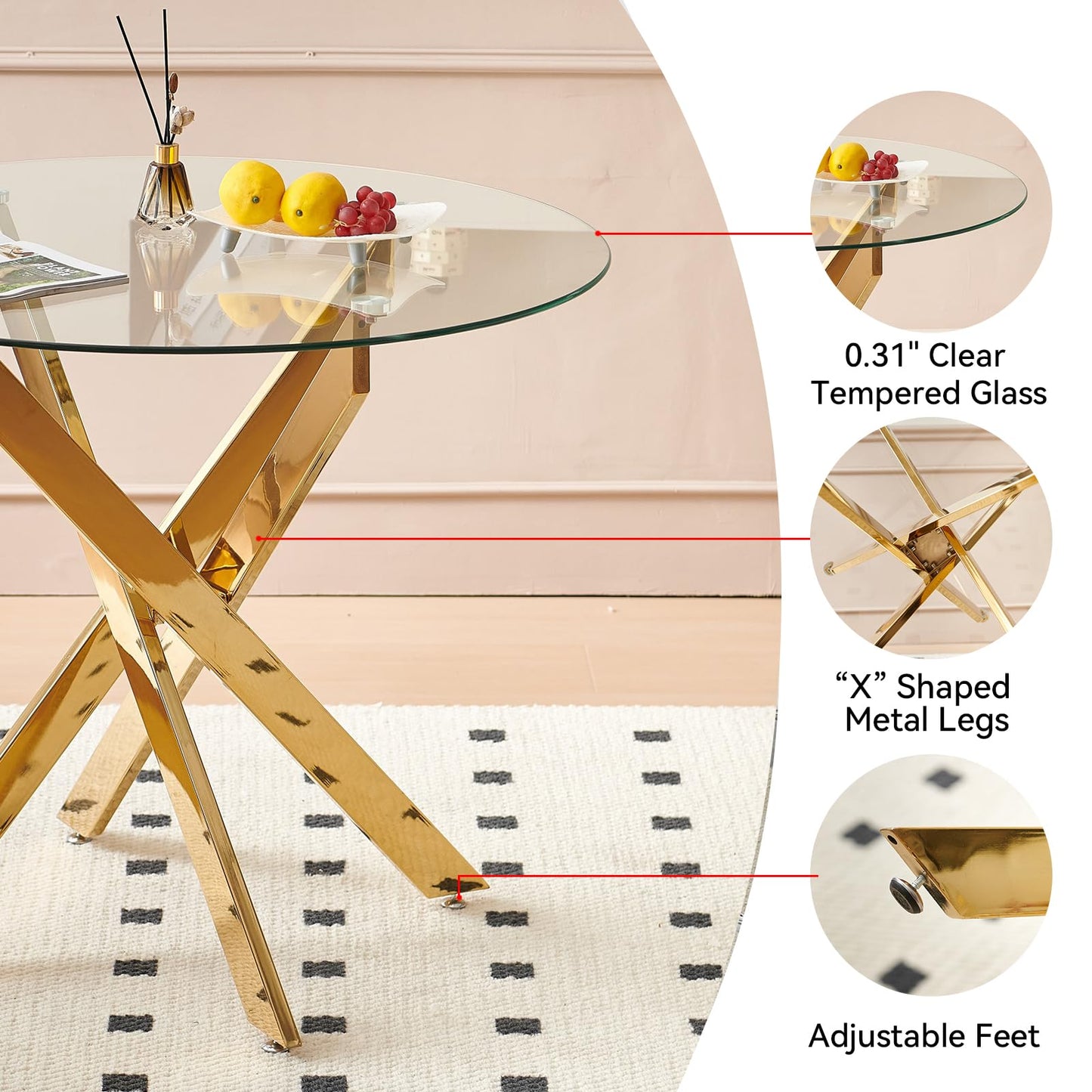 36" Silver Glass Dining Set – 5 Pieces