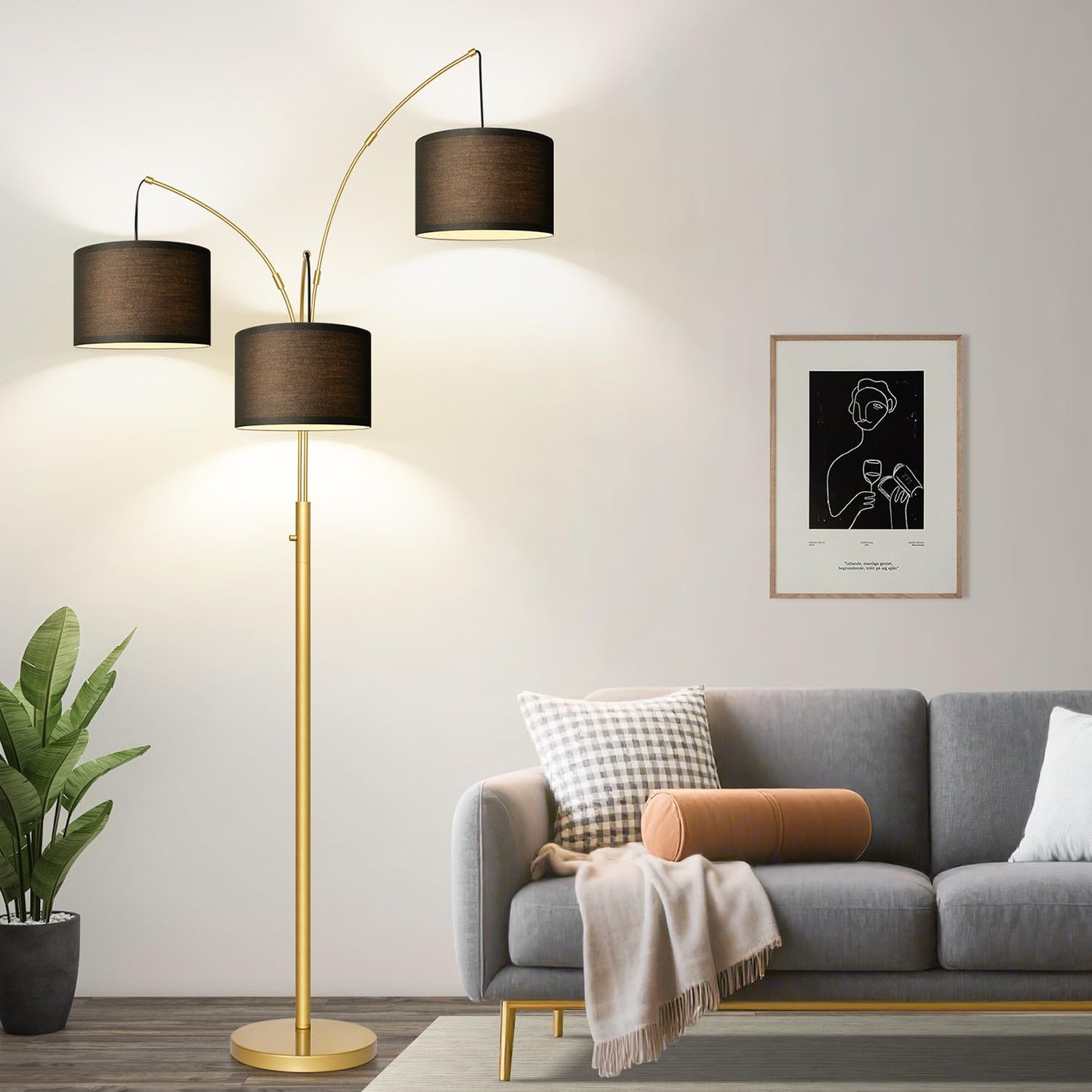 Dimmable 3-Light Arc Floor Lamp