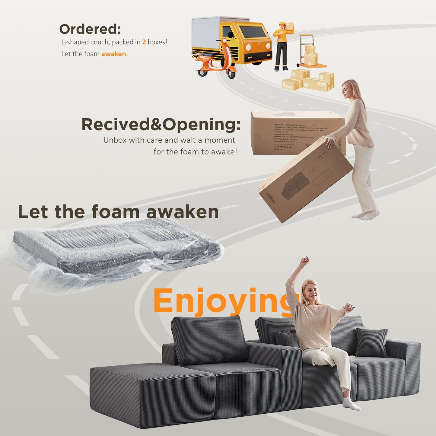 INGEROOM 108" Sectional Sofa – Dark Gray