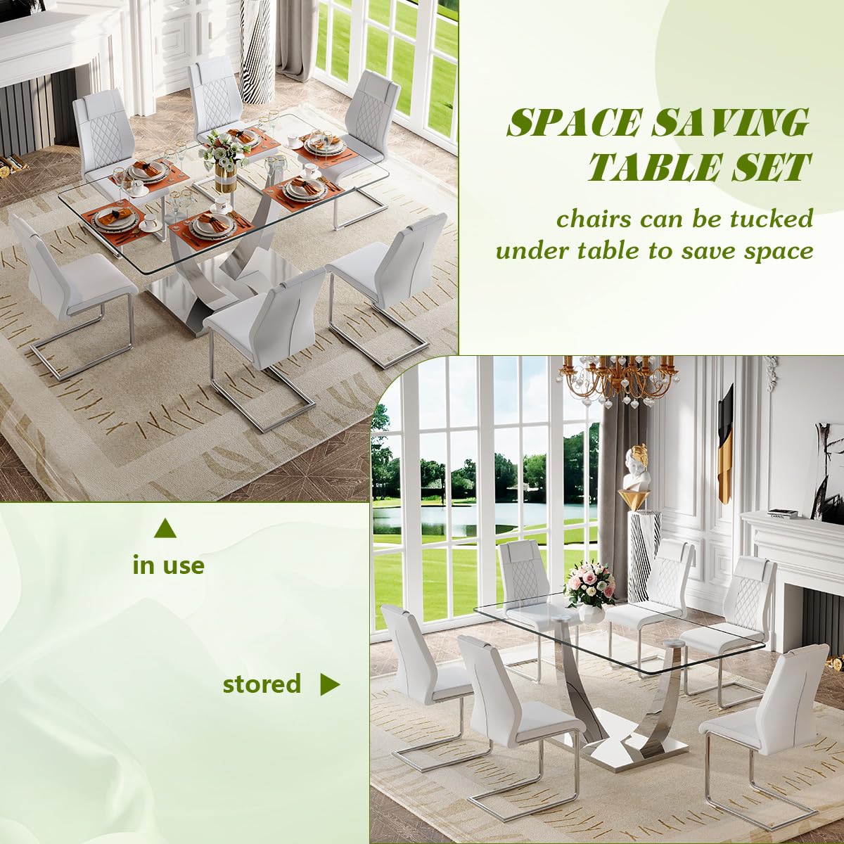 71" Glass Dining Table Set for 6
