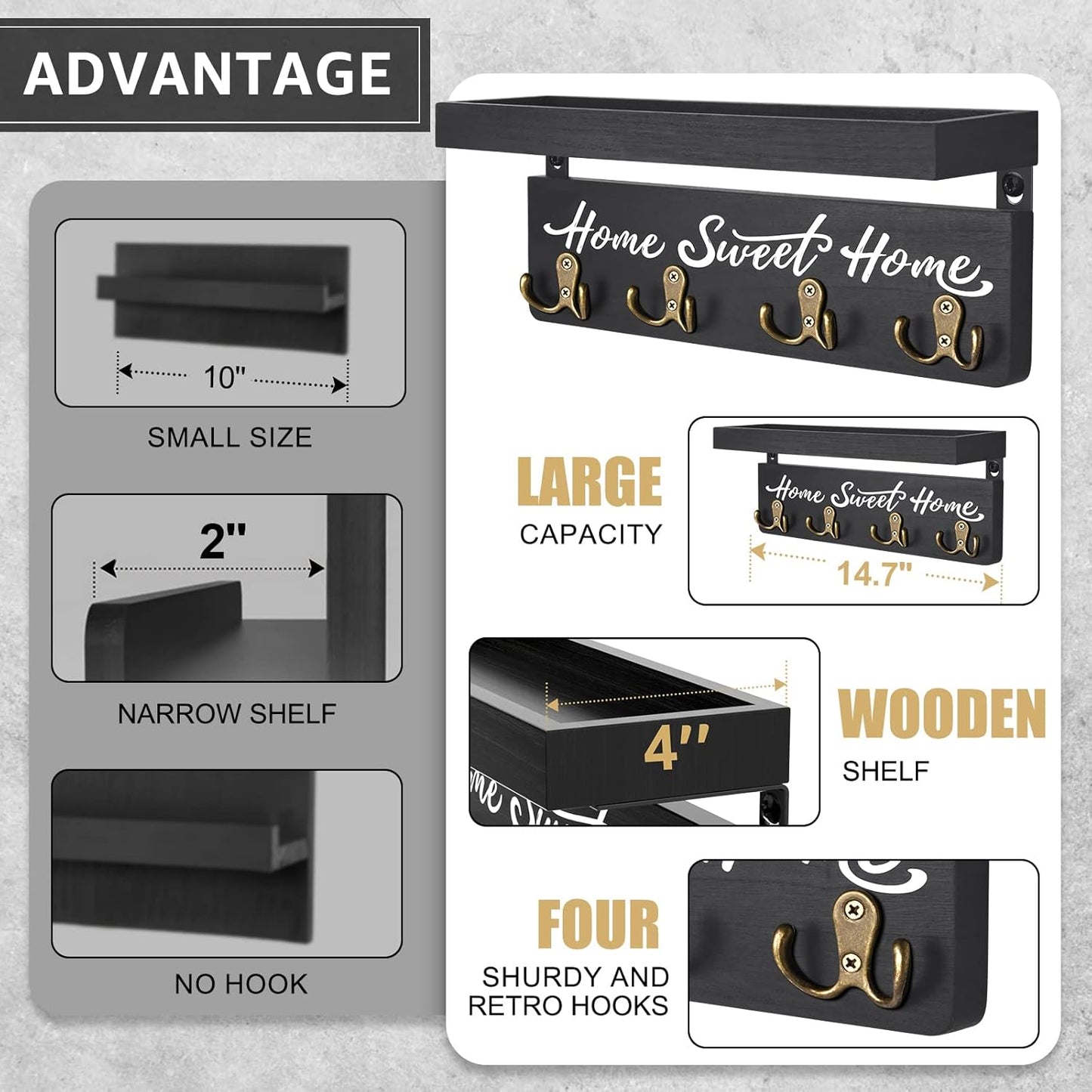 buways Rustic Wall Key Holder – Black