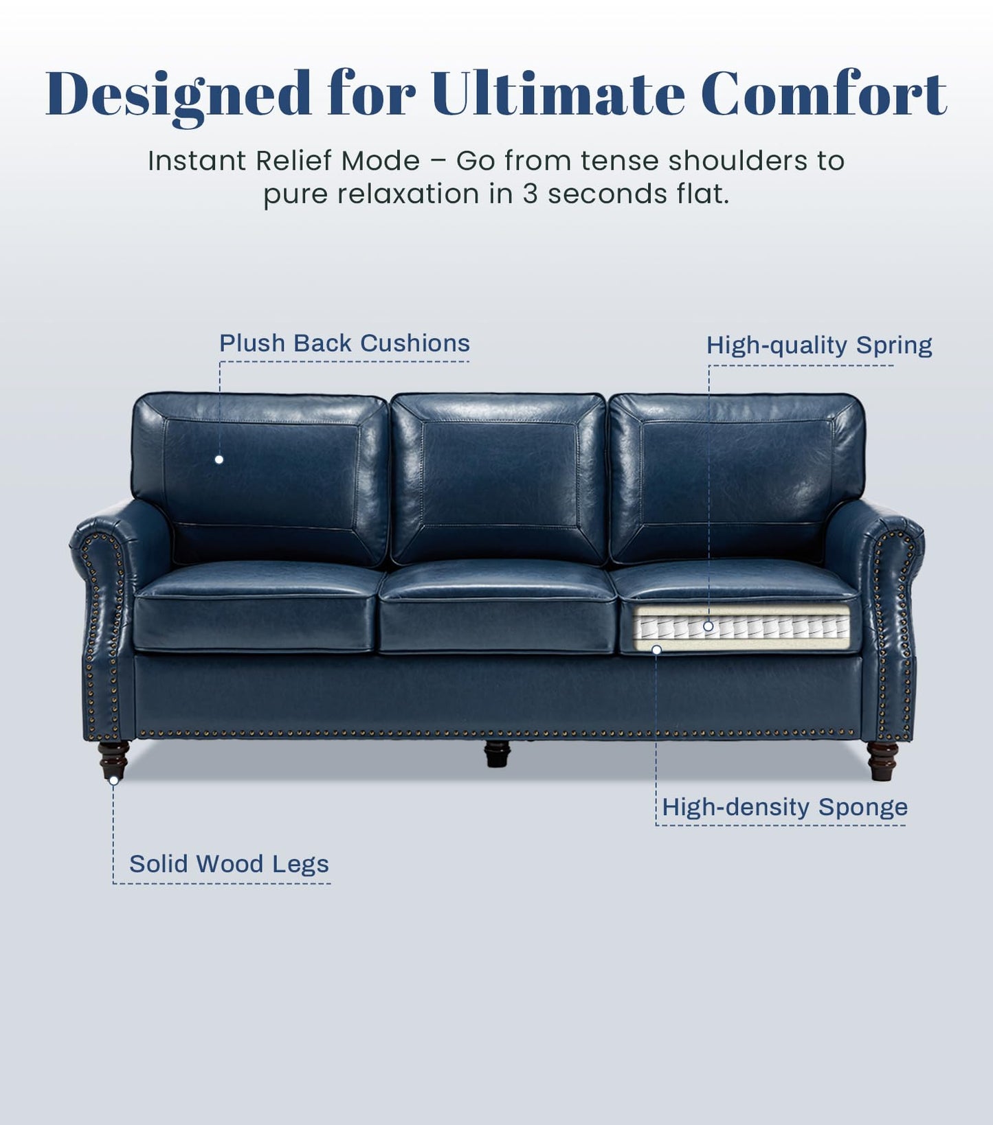 WILLOVE 79" Black Faux Leather Sofa