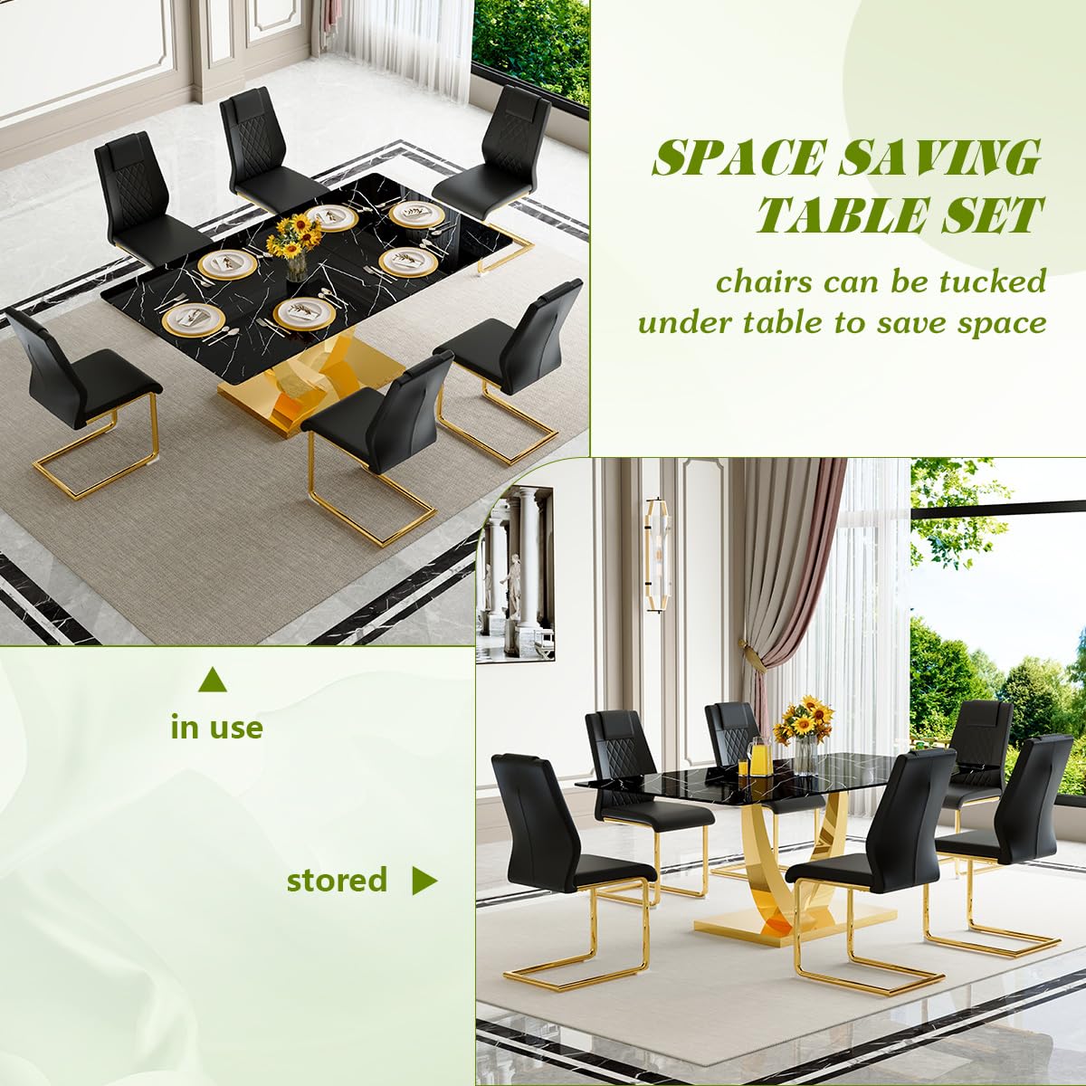 71" Black & Gold Dining Set for 8