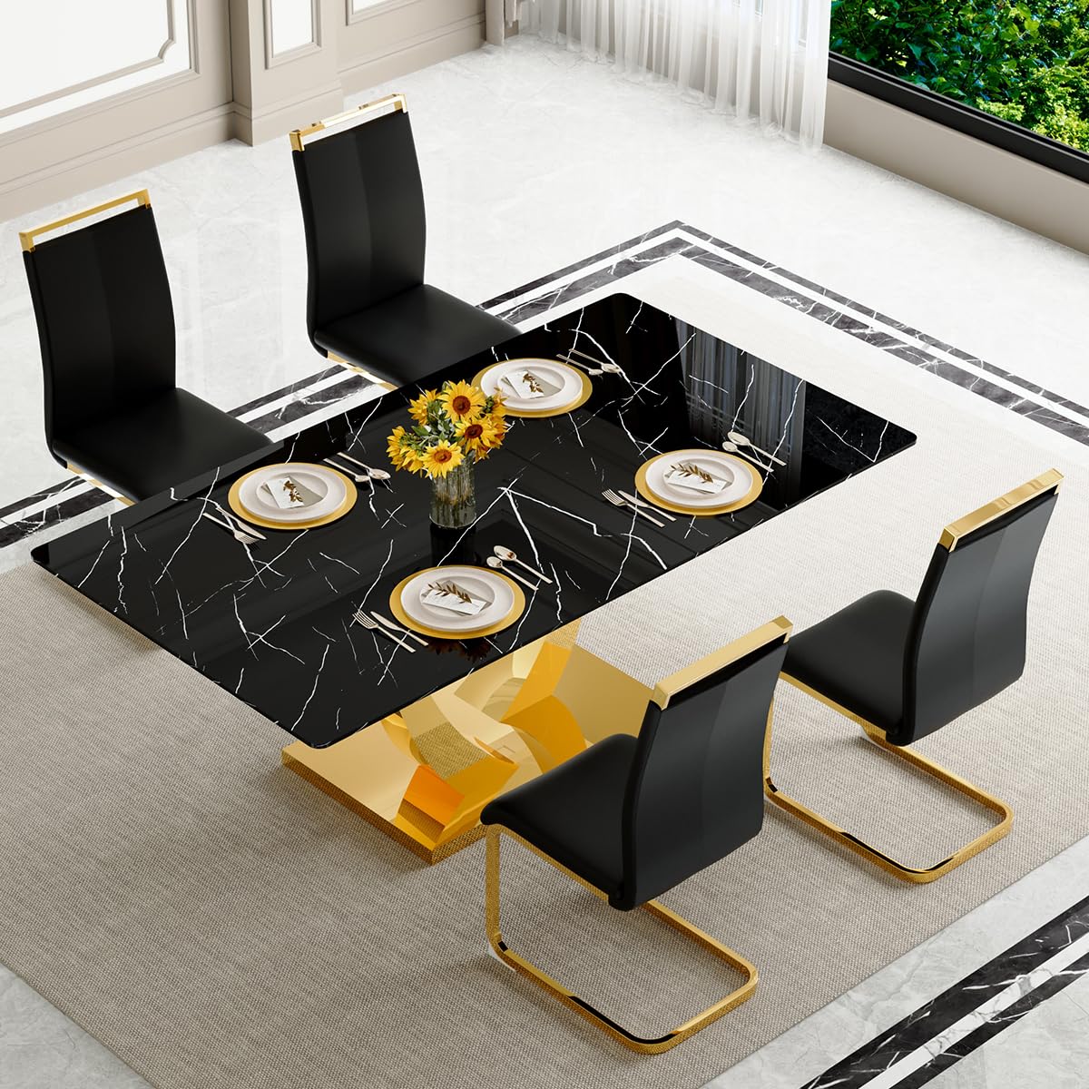 71" Black & Gold Dining Set for 8