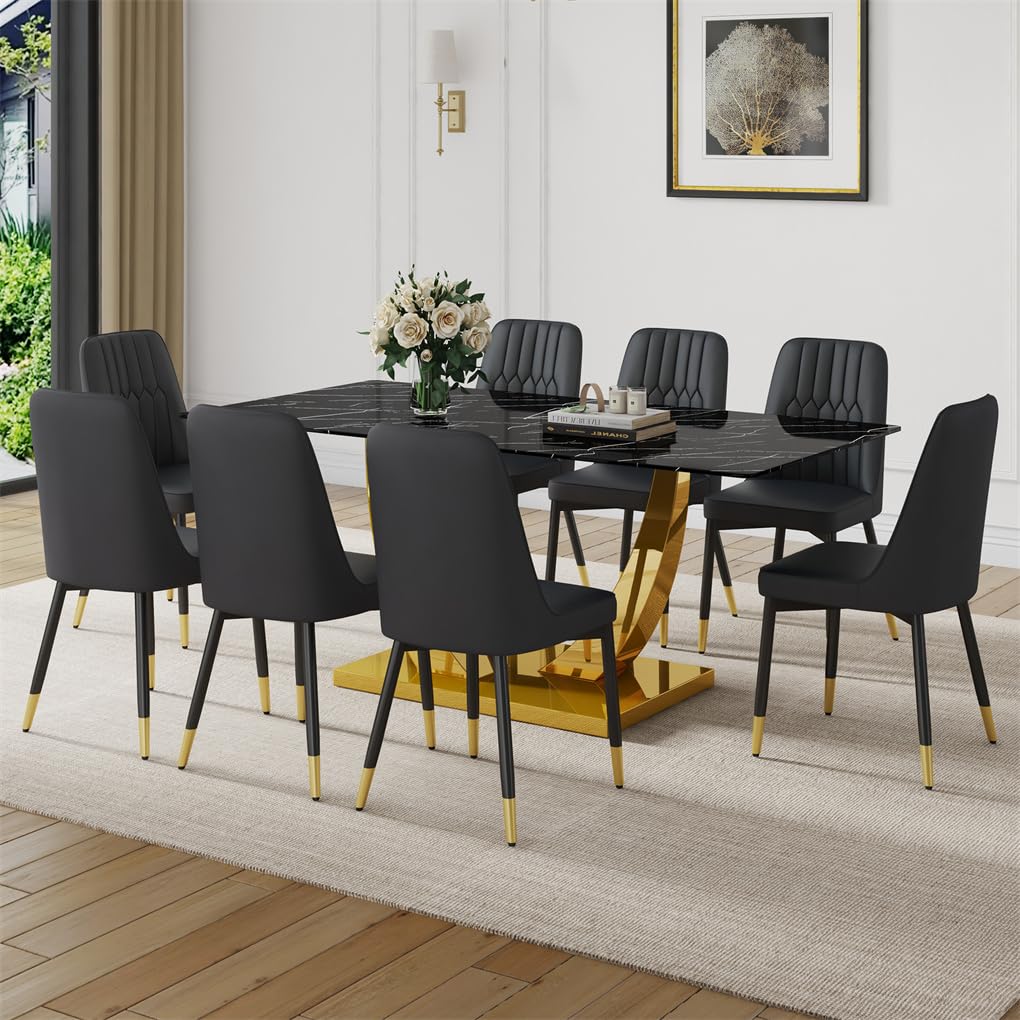 71" Black & Gold Dining Set for 8