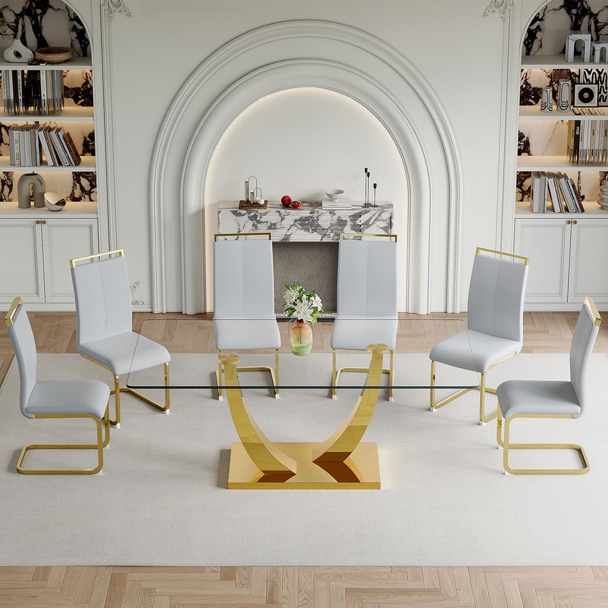 63" Glass Dining Table Set for 4