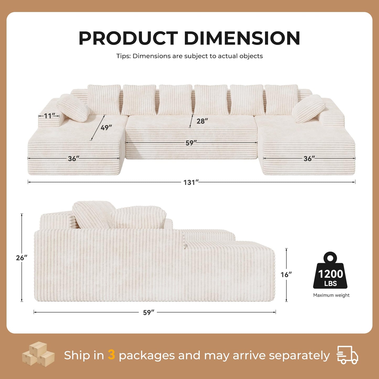 131" U-Shaped Cloud Sectional Sofa