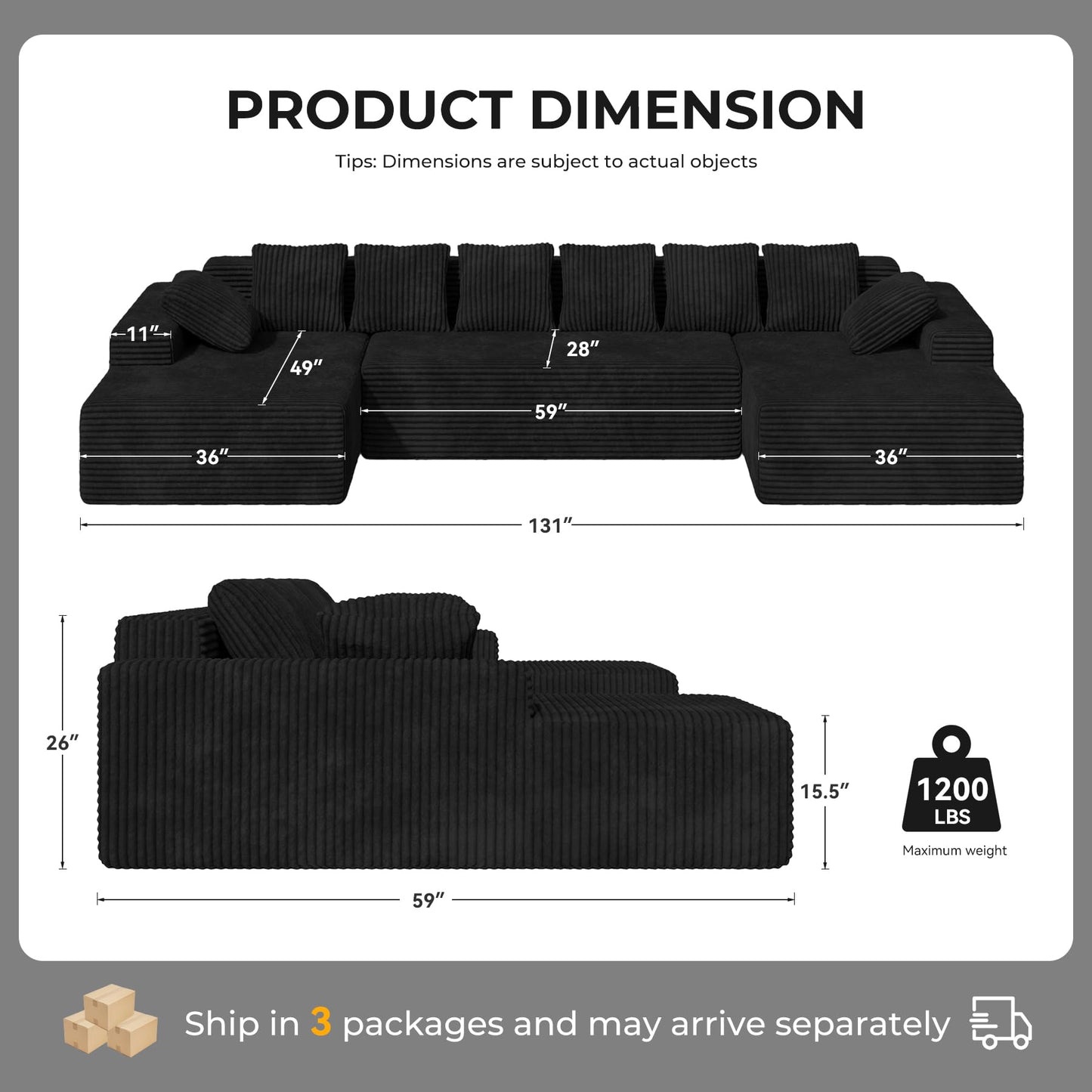 131" U-Shaped Cloud Sectional Sofa