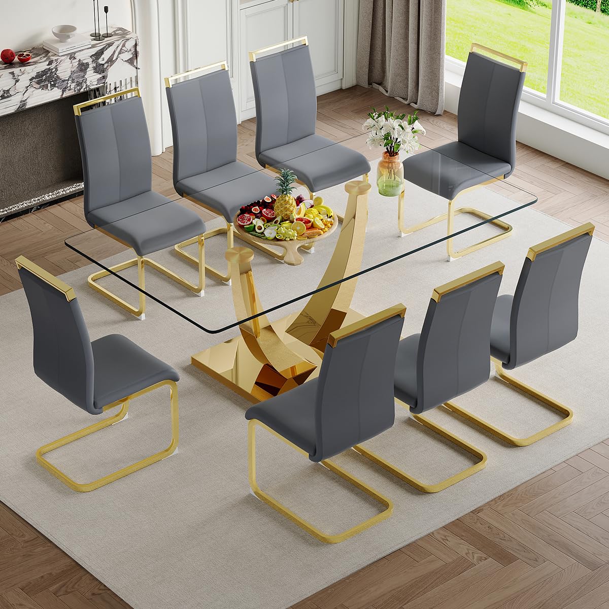 63" Glass Dining Table Set for 4