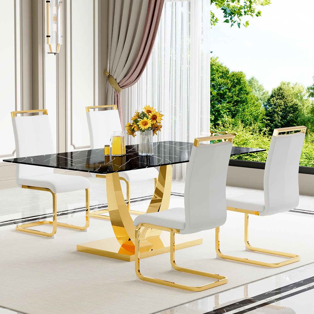 71" Black & Gold Dining Set for 8