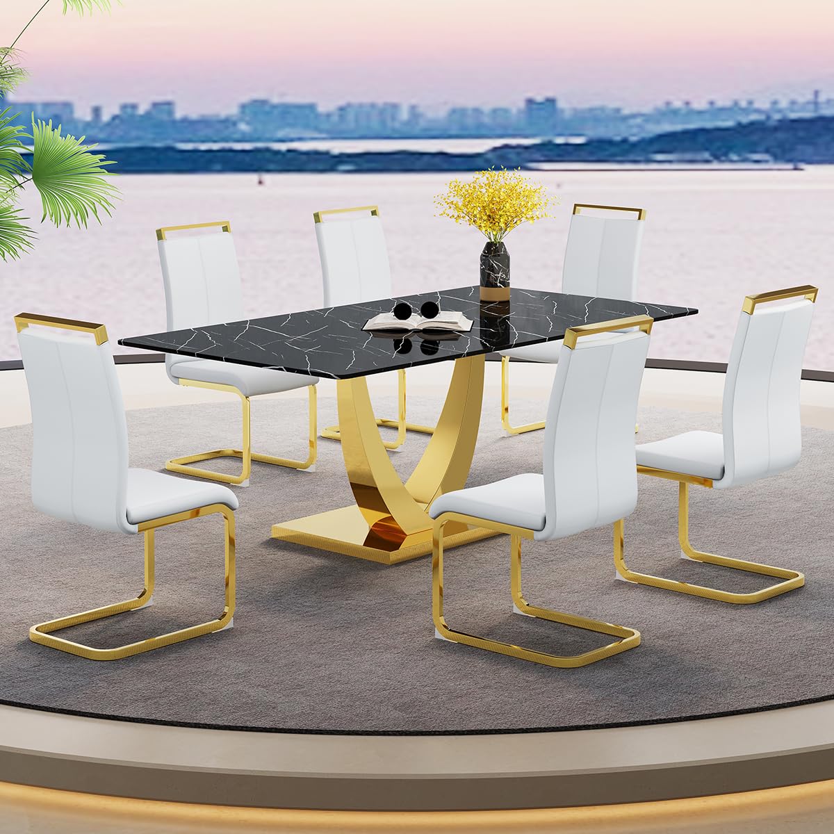 71" Black & Gold Dining Set for 8