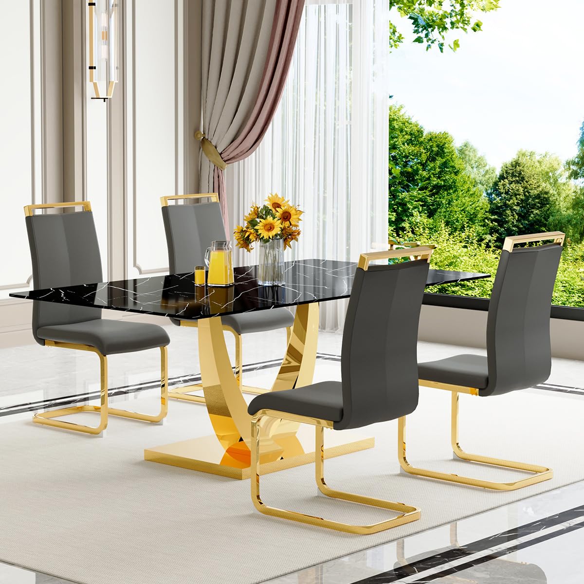 71" Black & Gold Dining Set for 8