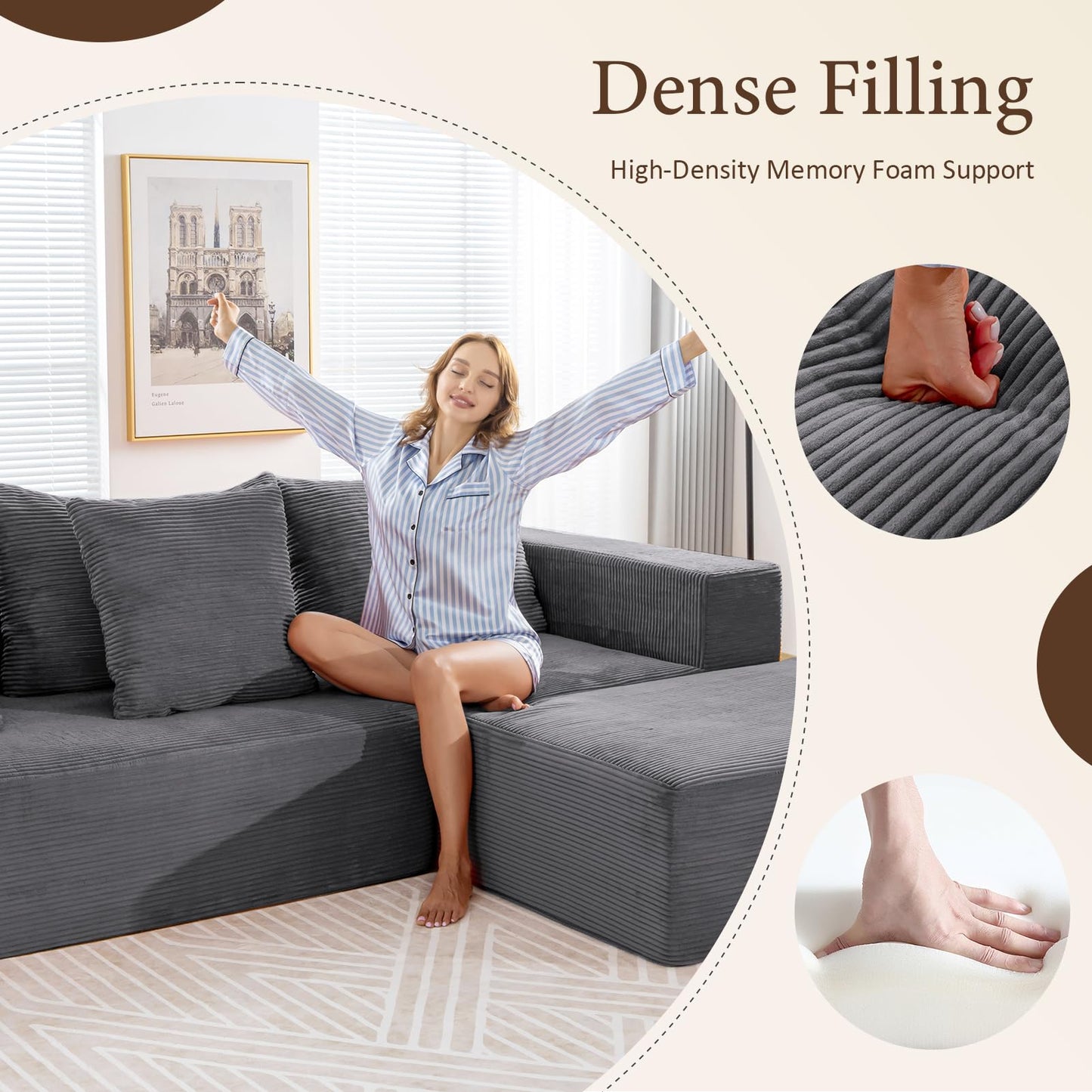 INGEROOM 108" Sectional Sofa – Dark Gray