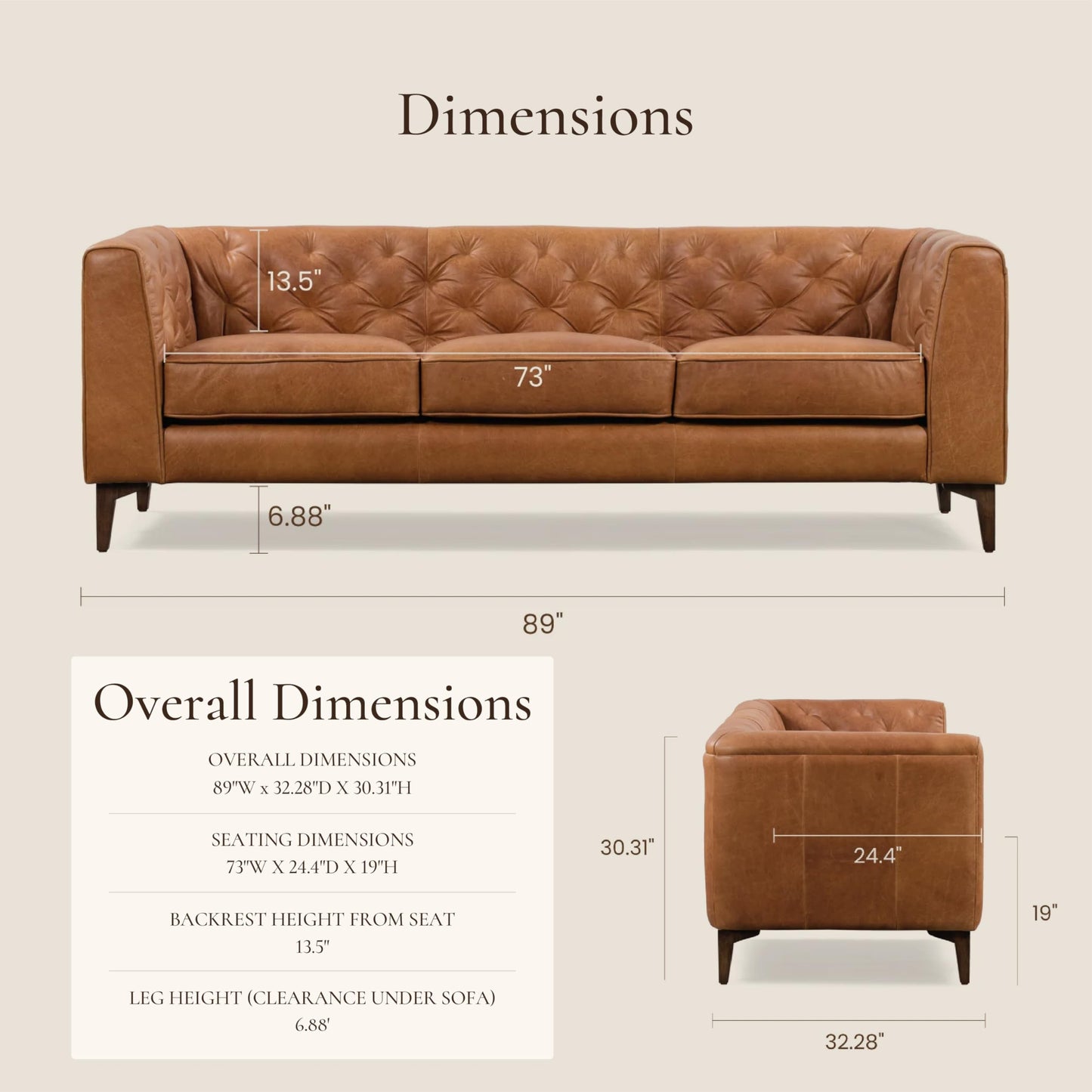 POLY & BARK 74" Leather Sofa – Cognac Tan