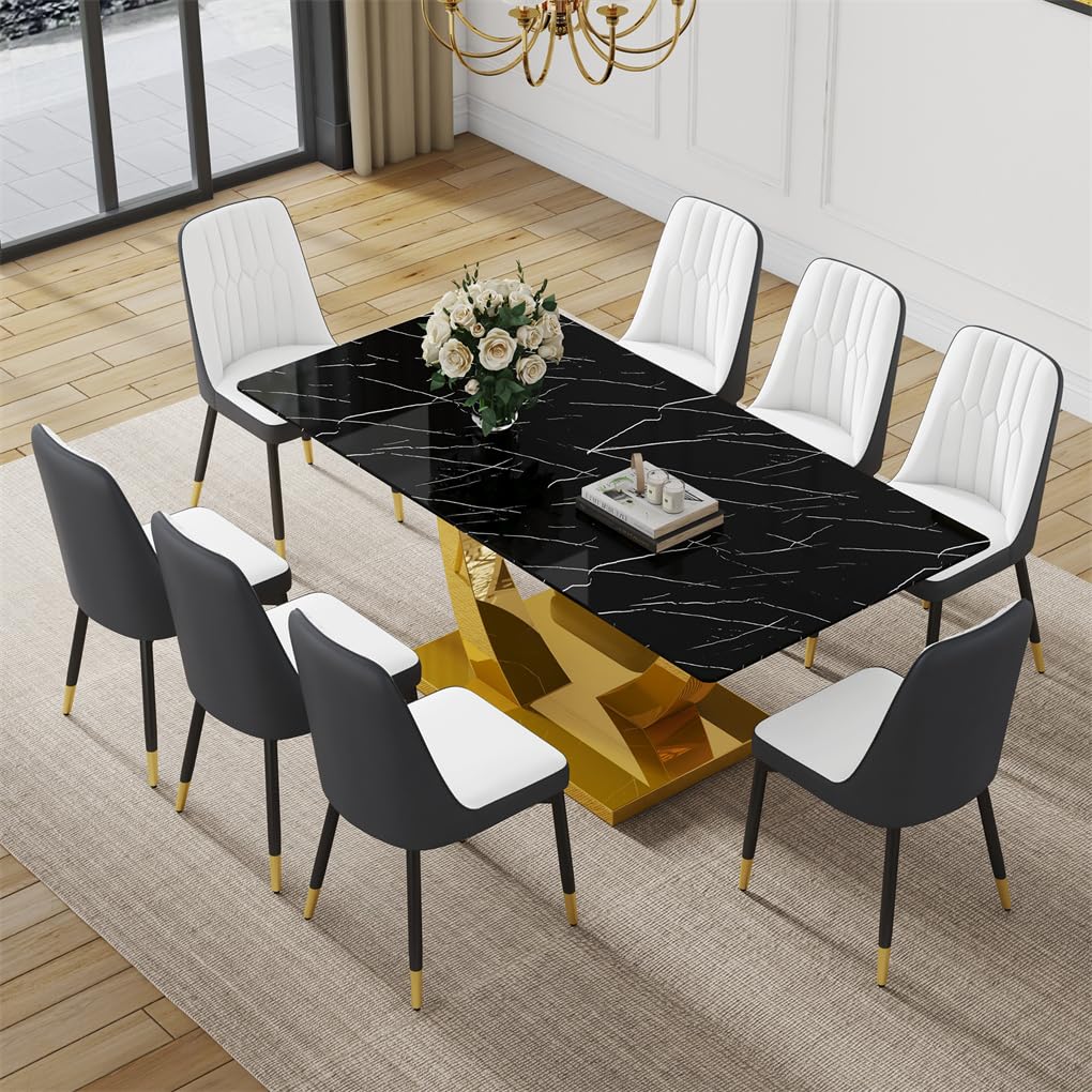 71" Black & Gold Dining Set for 8