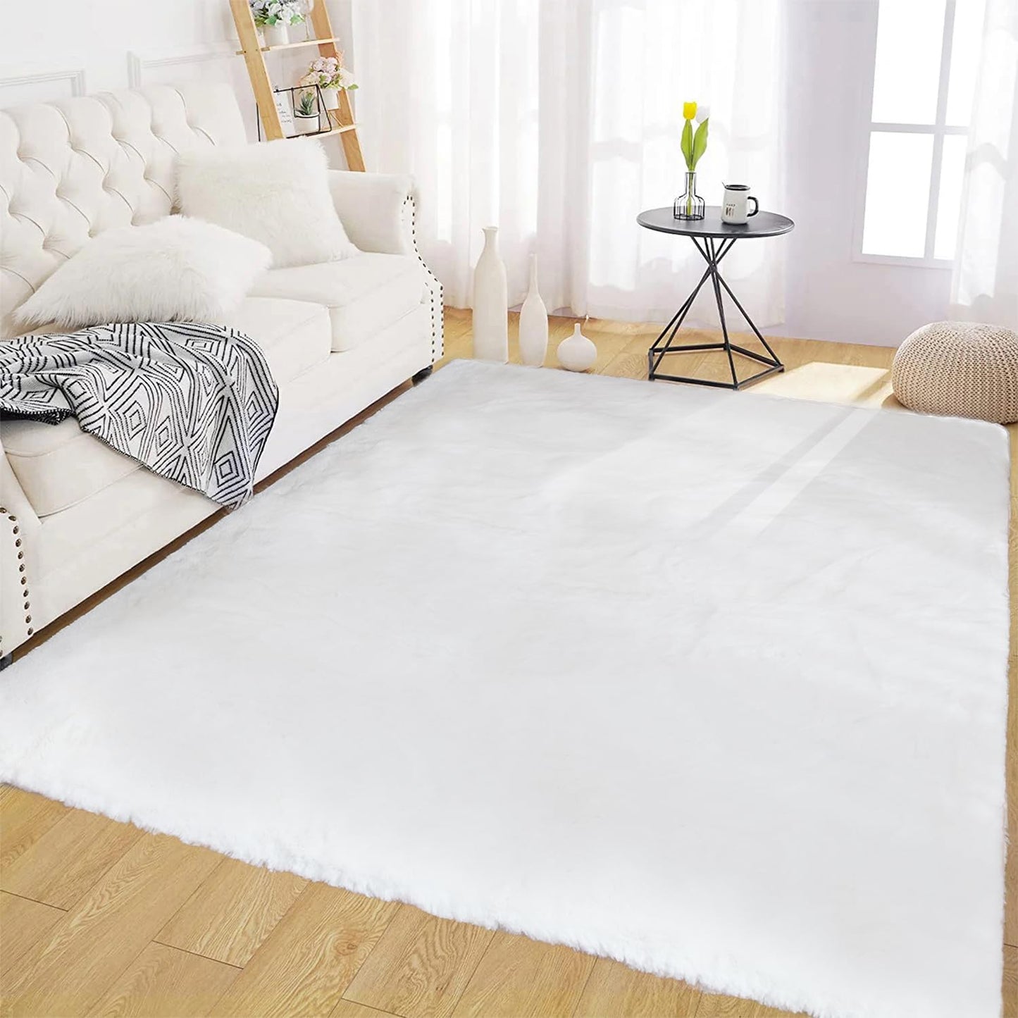 Latepis 3ft White Faux Fur Round Rug