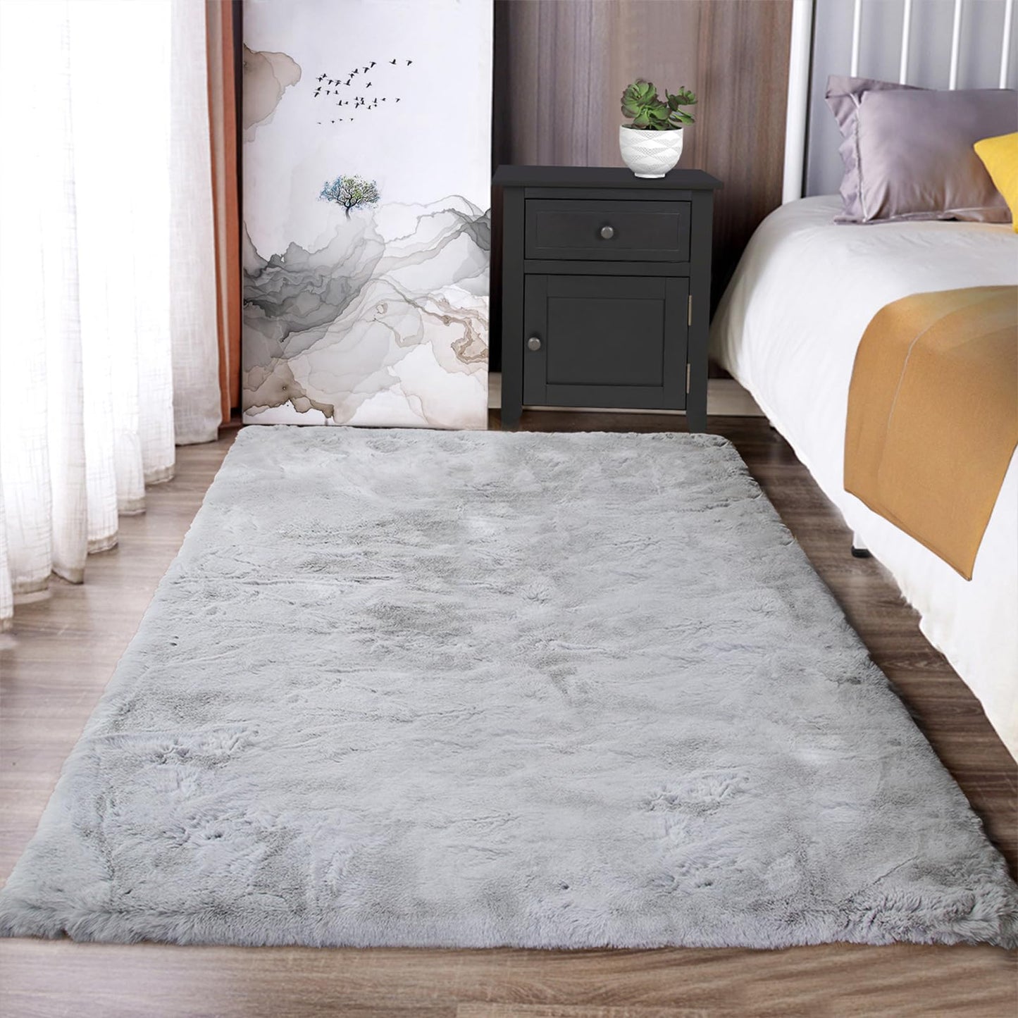 Latepis 3ft White Faux Fur Round Rug