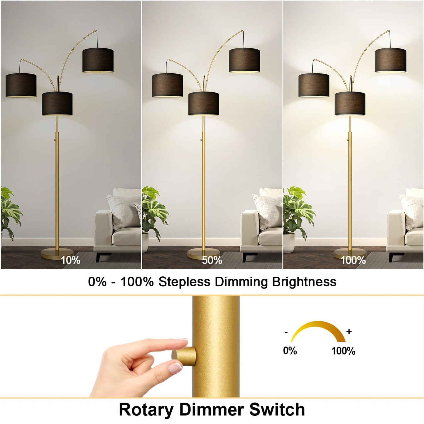 Dimmable 3-Light Arc Floor Lamp