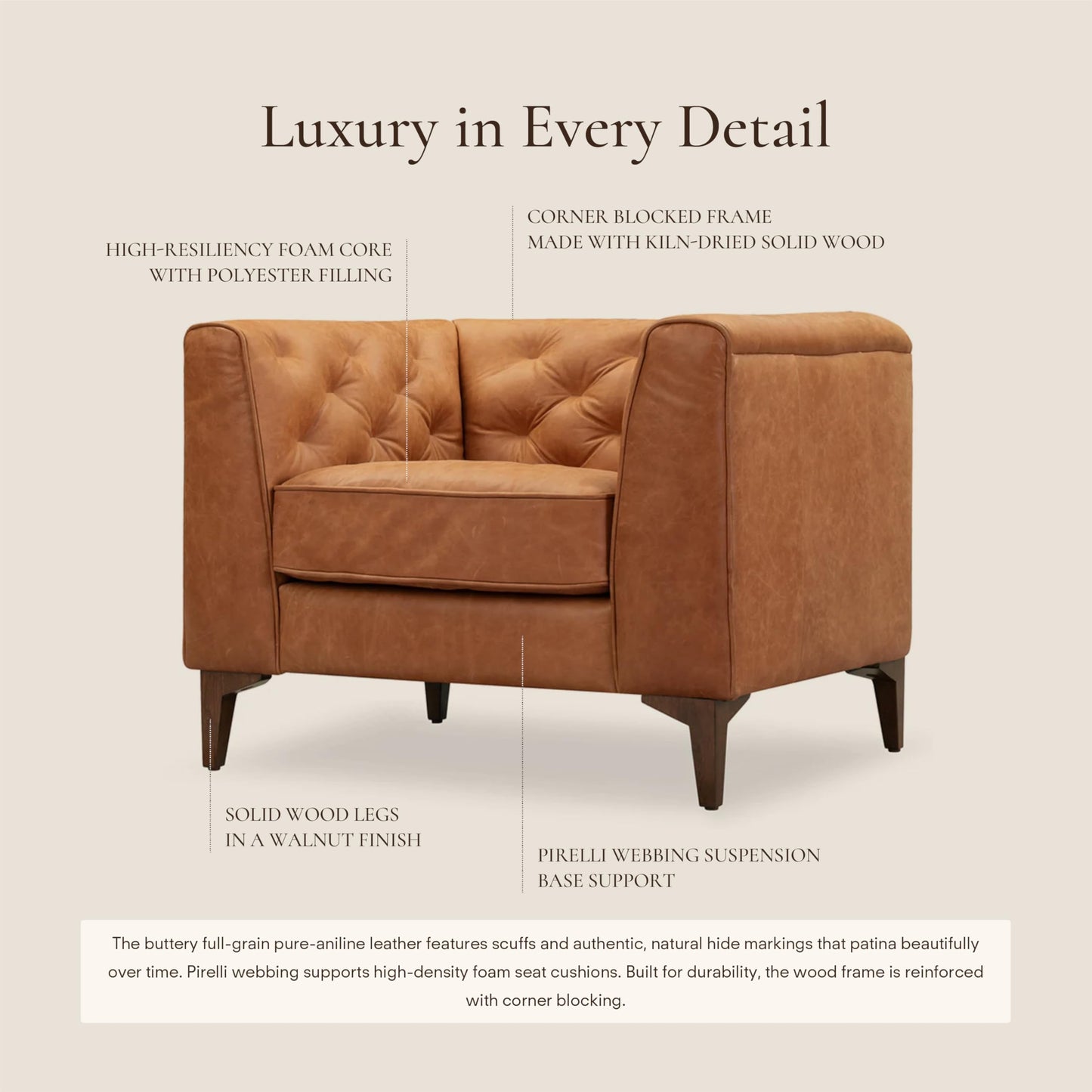 POLY & BARK 74" Leather Sofa – Cognac Tan