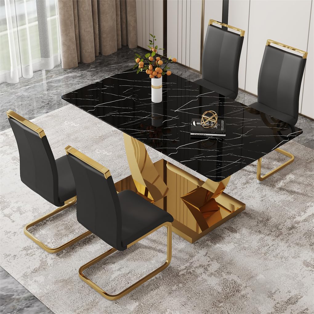 71" Black & Gold Dining Set for 8