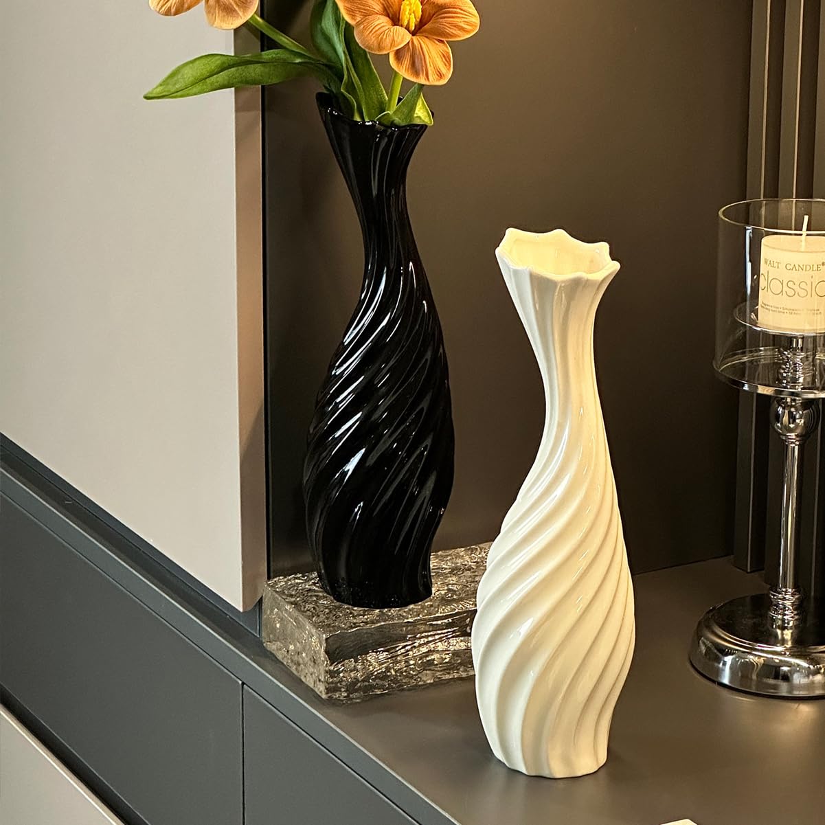 Black 12" Ceramic Flower Vase