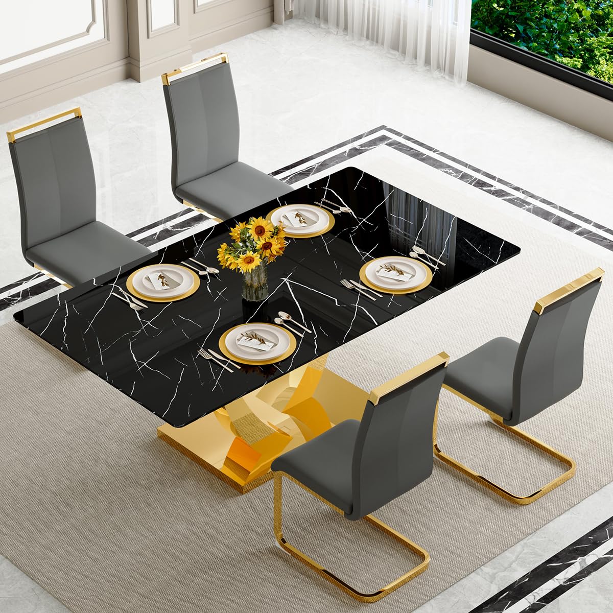71" Black & Gold Dining Set for 8