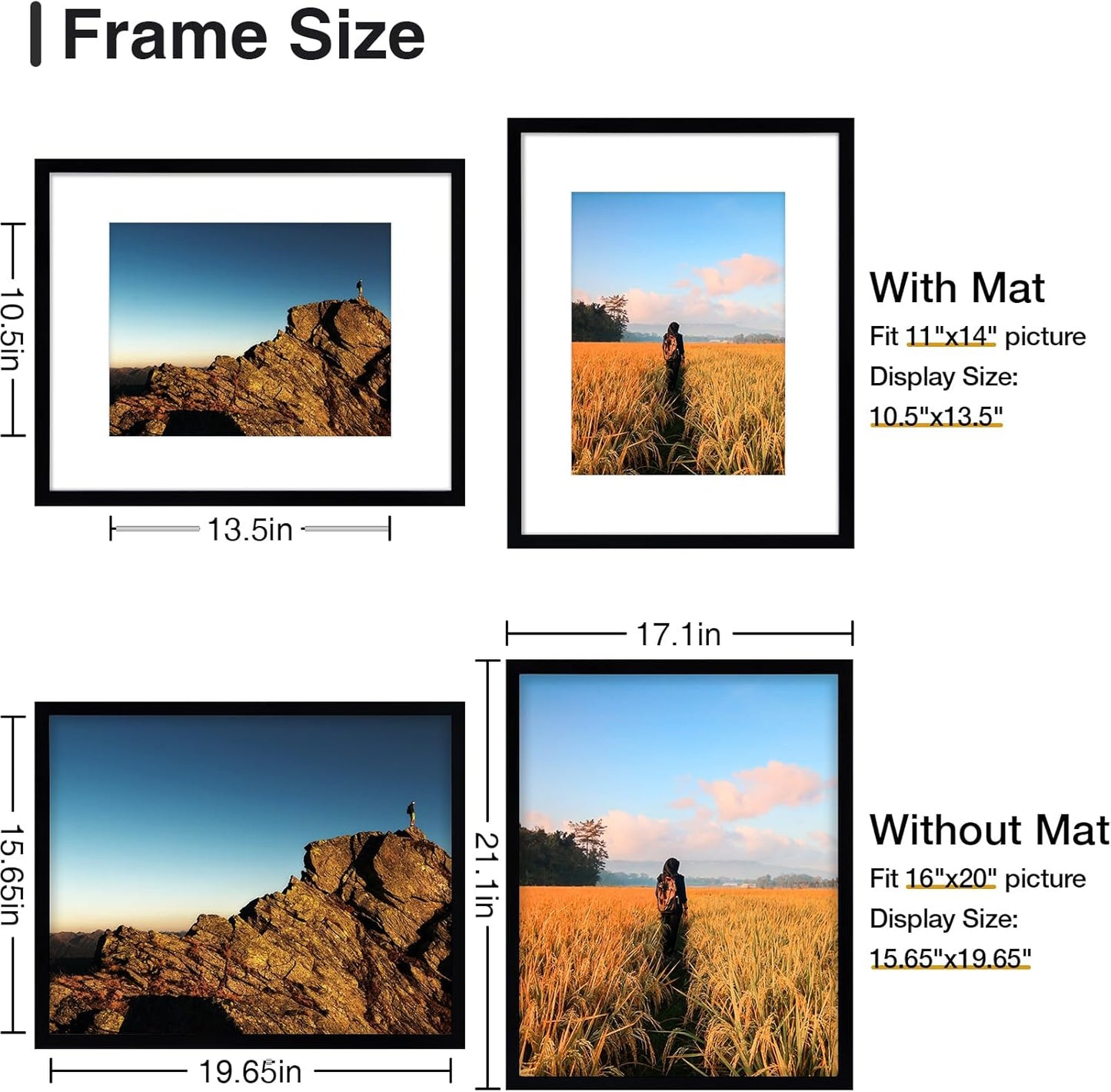 Vittanly 2-Pack Black 11x14 Frames