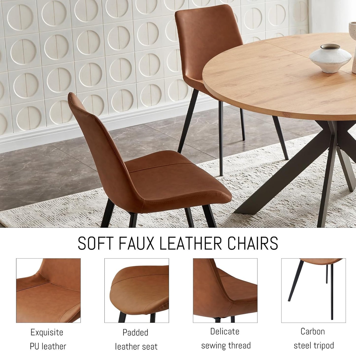 46.4" Round Dining Table Set – 4 Brown Chairs