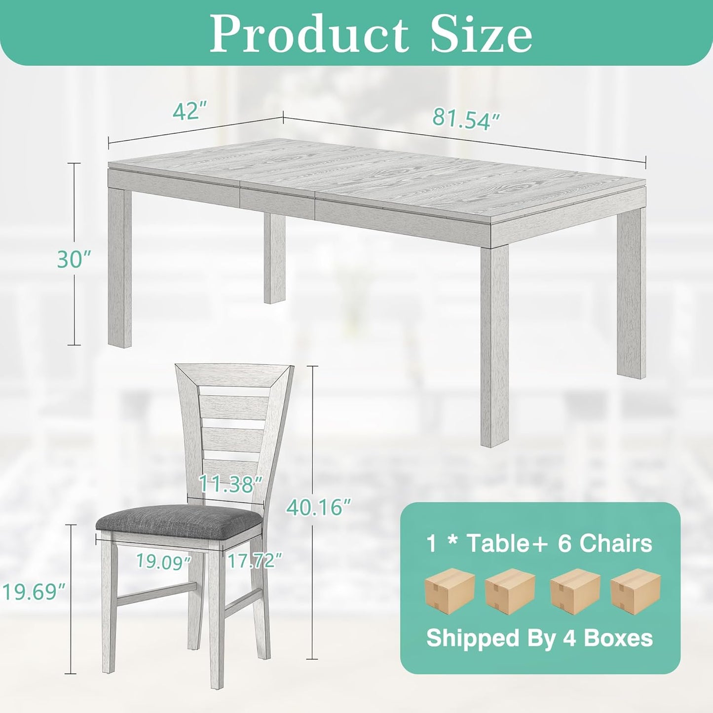 6-Piece Grey Solid Wood Dining Set