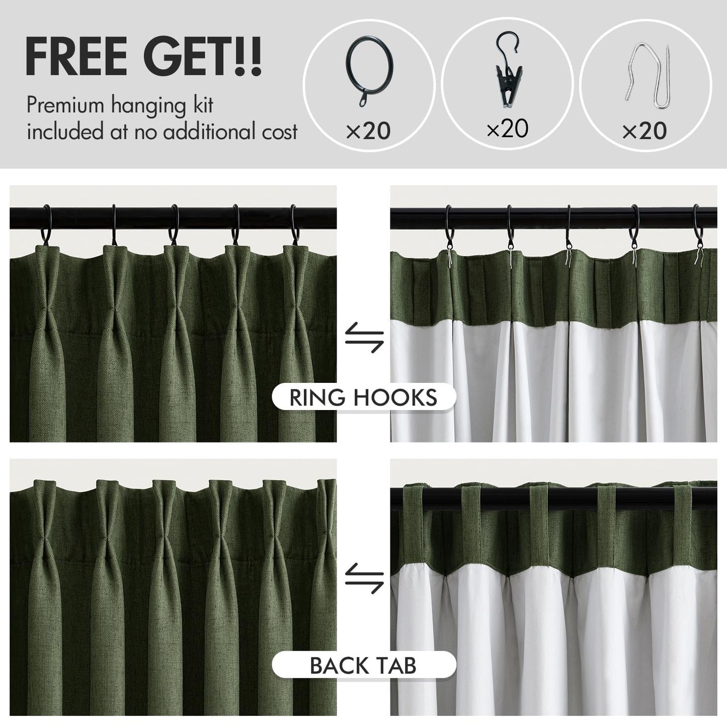 MIULEE Blackout Linen Curtains 84" – 2 Panels