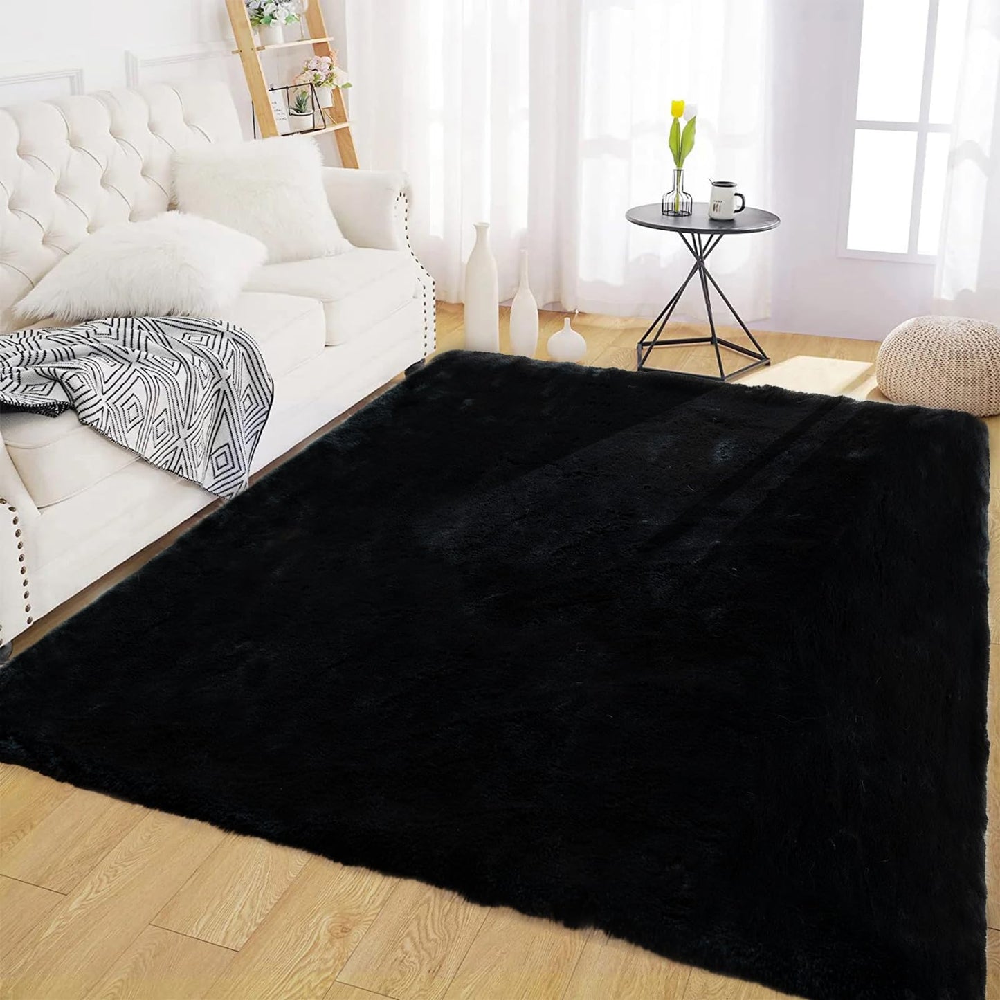 Latepis 3ft White Faux Fur Round Rug