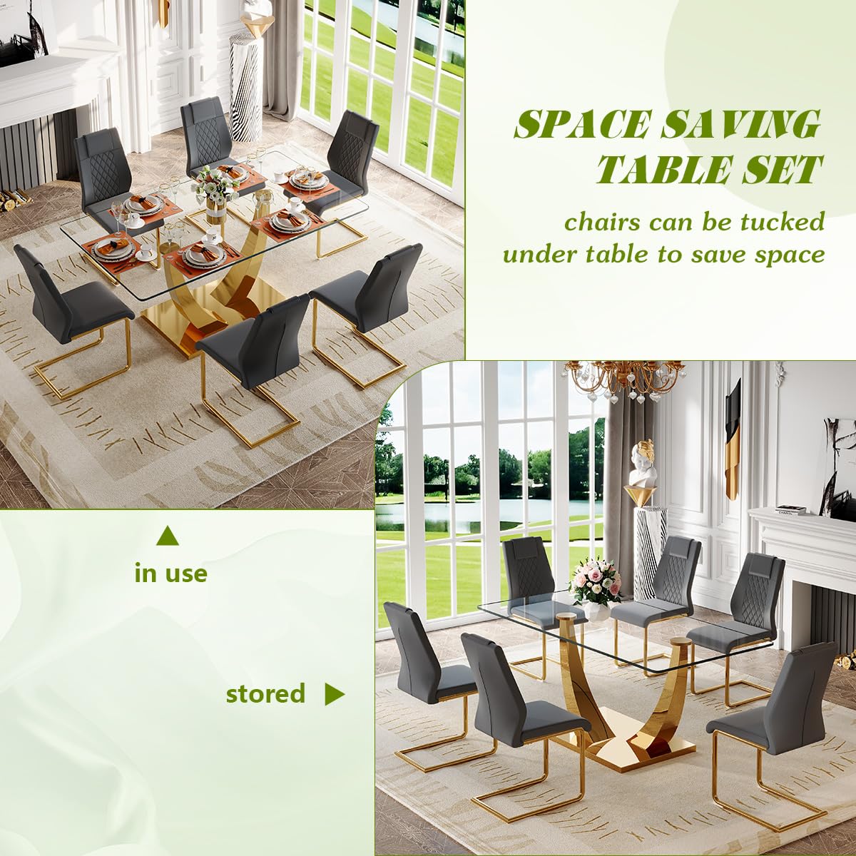 63" Glass Dining Table Set for 4