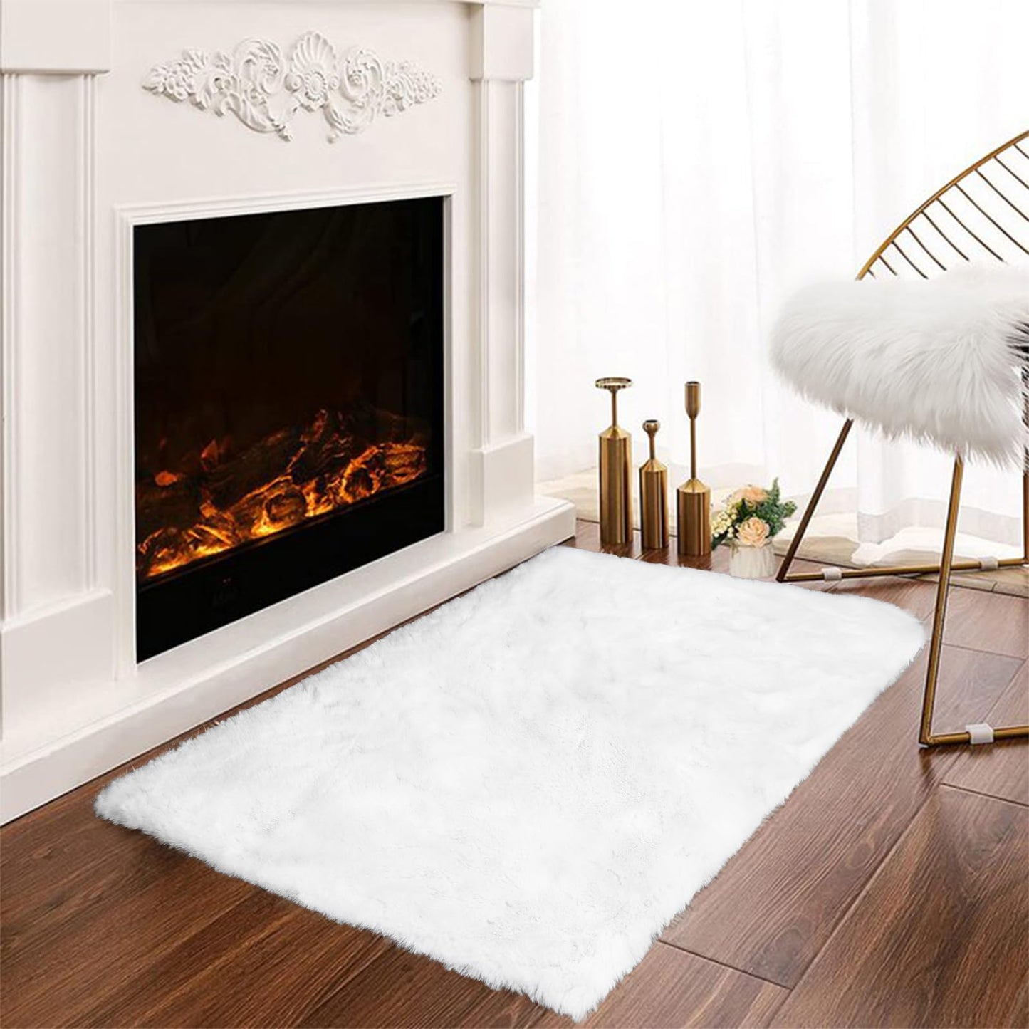 Latepis 3ft White Faux Fur Round Rug