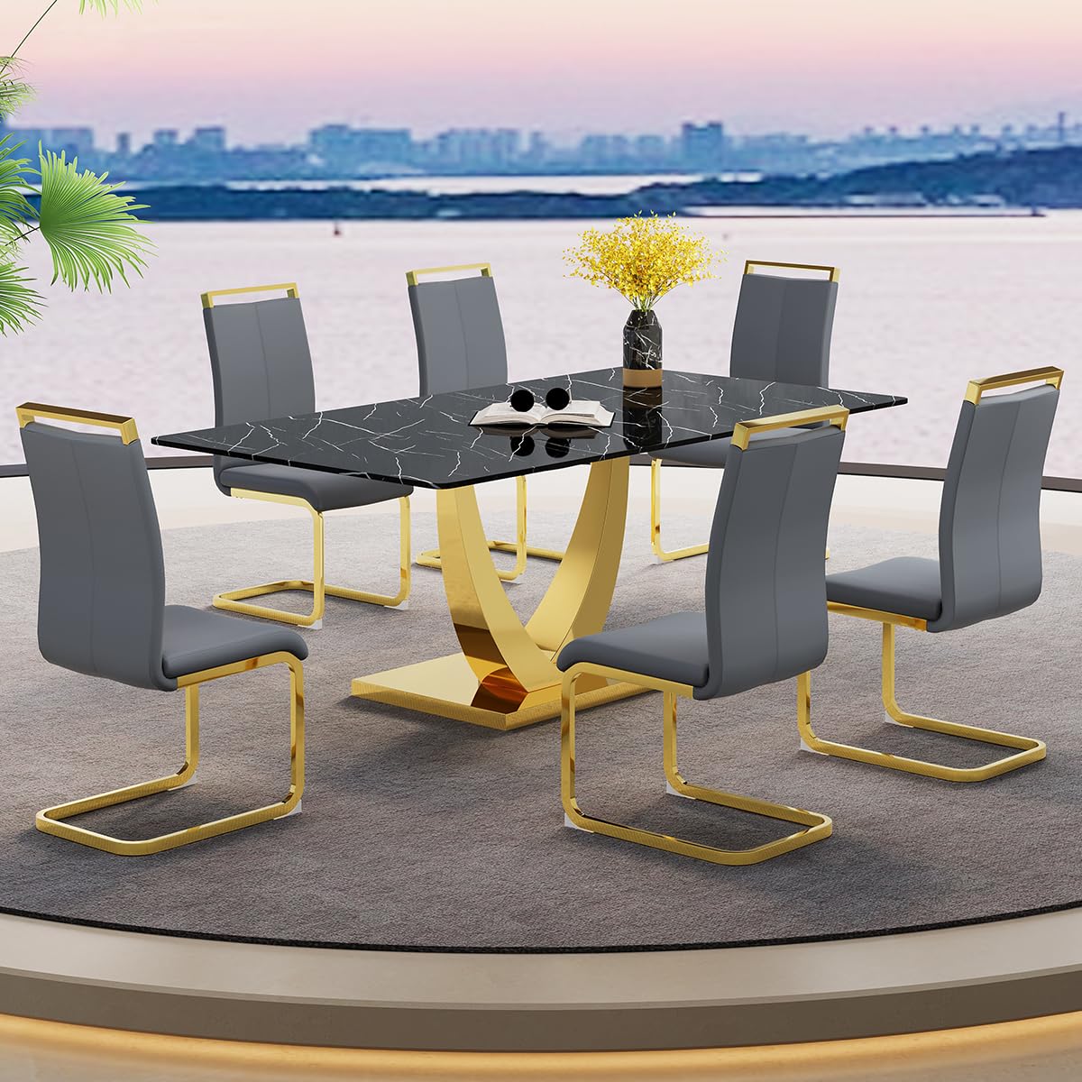 71" Black & Gold Dining Set for 8