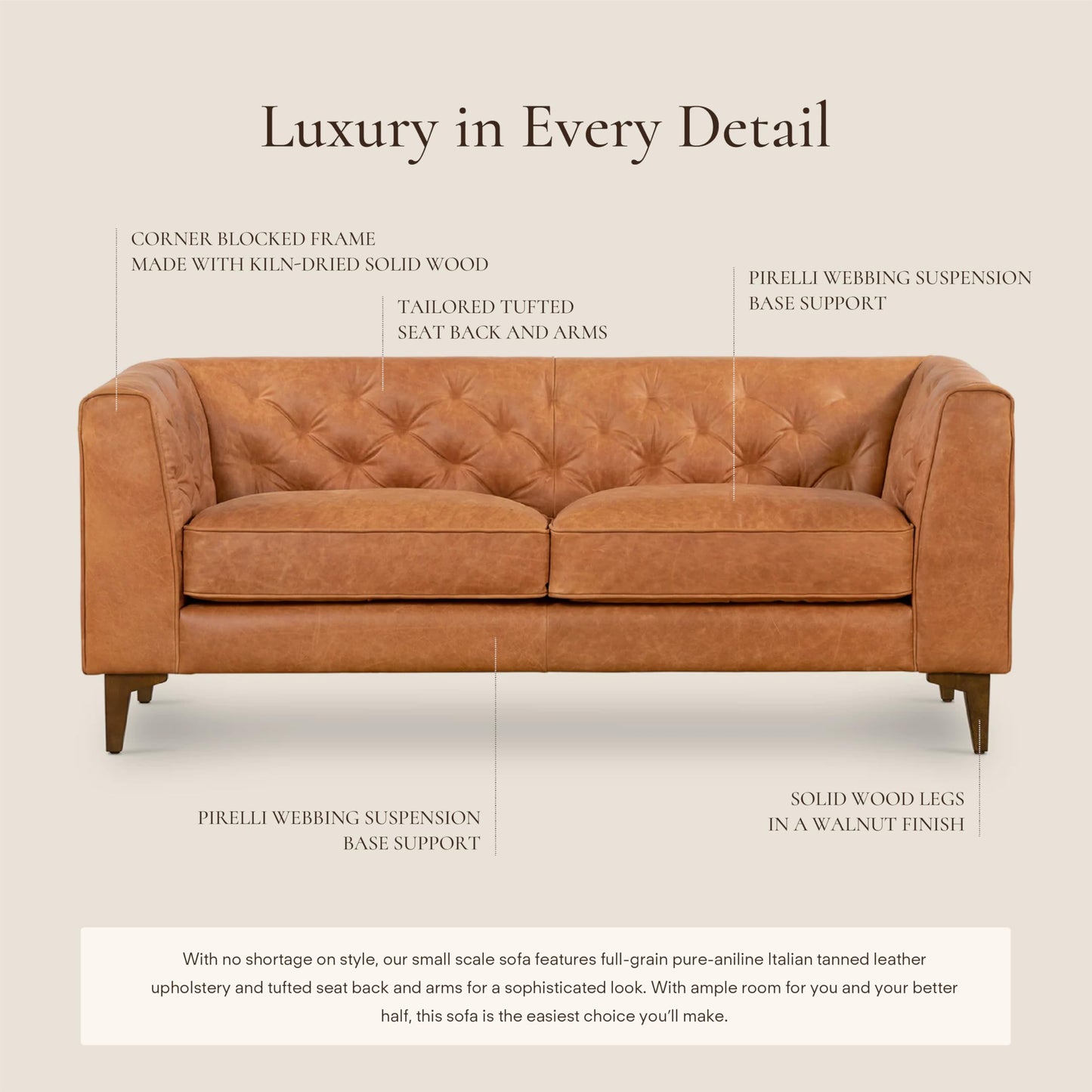 POLY & BARK 74" Leather Sofa – Cognac Tan