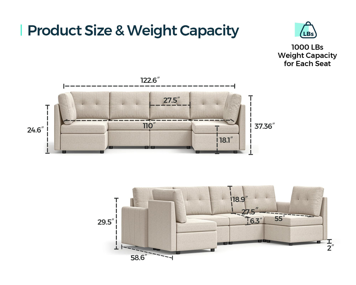 LINSY HOME Modular Sectional Sofa – Dark Gray