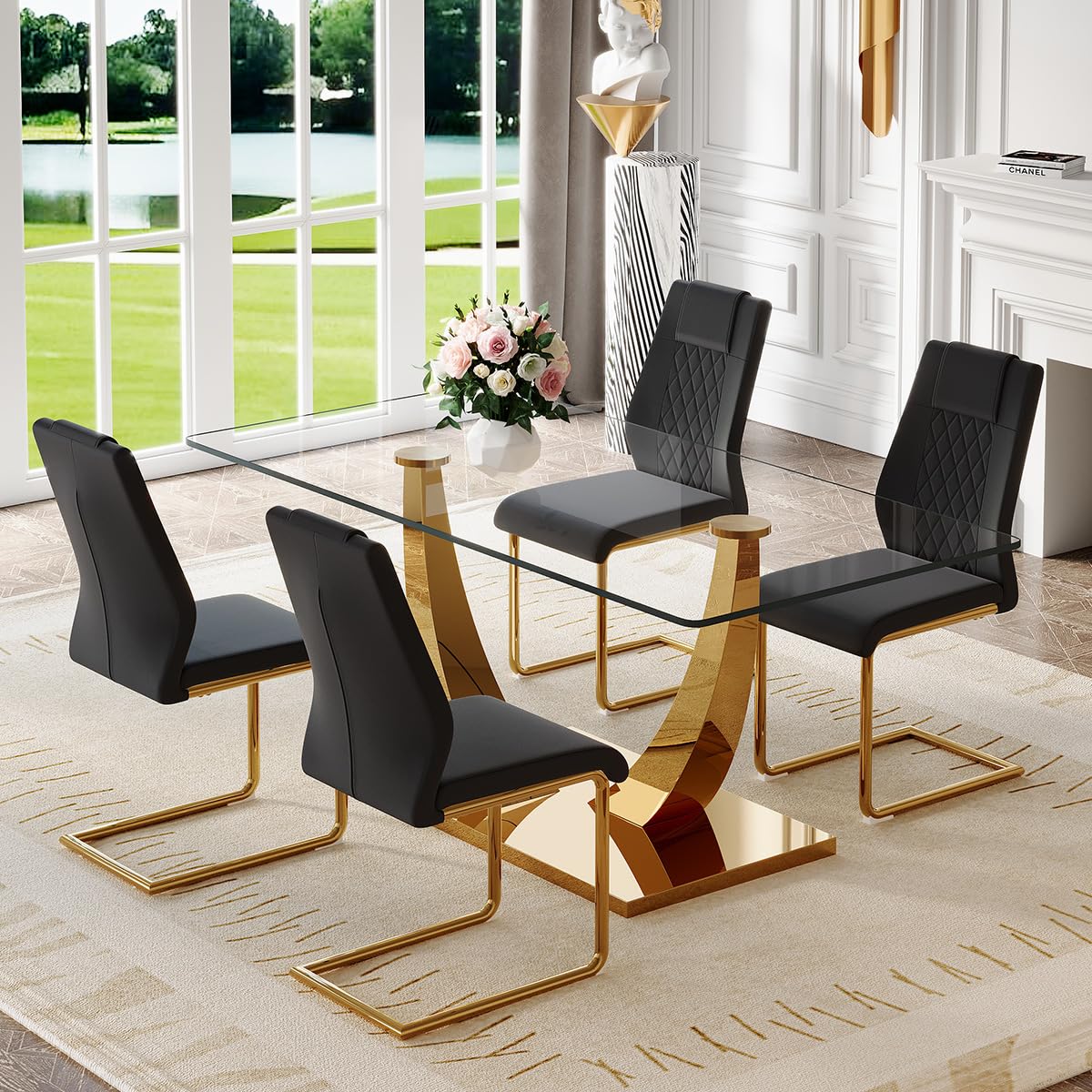 63" Glass Dining Table Set for 4